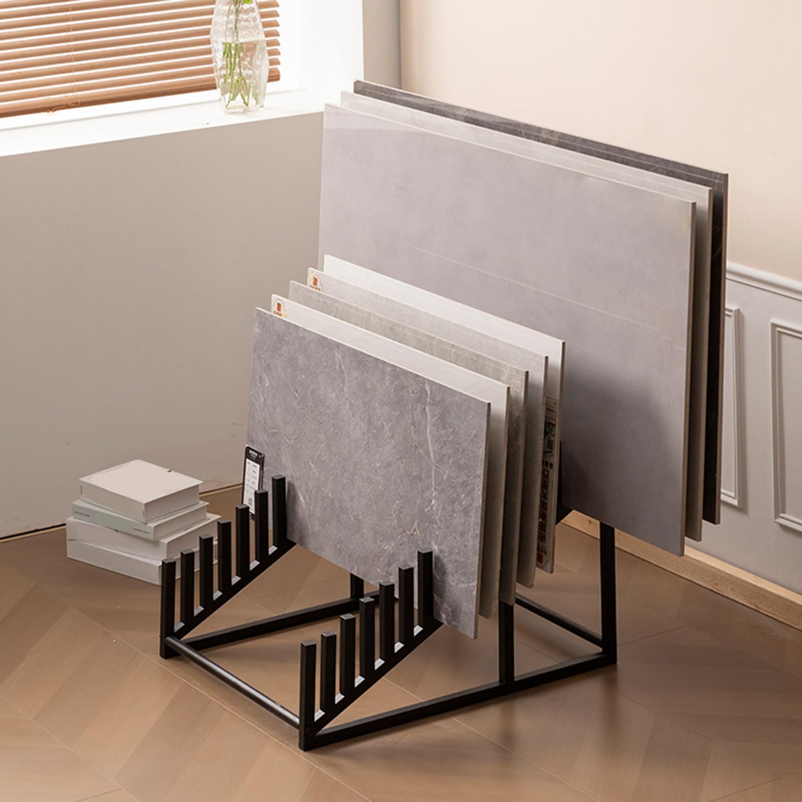 Espositore per Pavimento in Metallo Supporto per Porta Campioni Espositore per Piastrelle Espositore per Campioni di Piastrelle per Pavimenti in Metallo a 10 Livelli Risparmia Spazio(28x67x50.5cm)