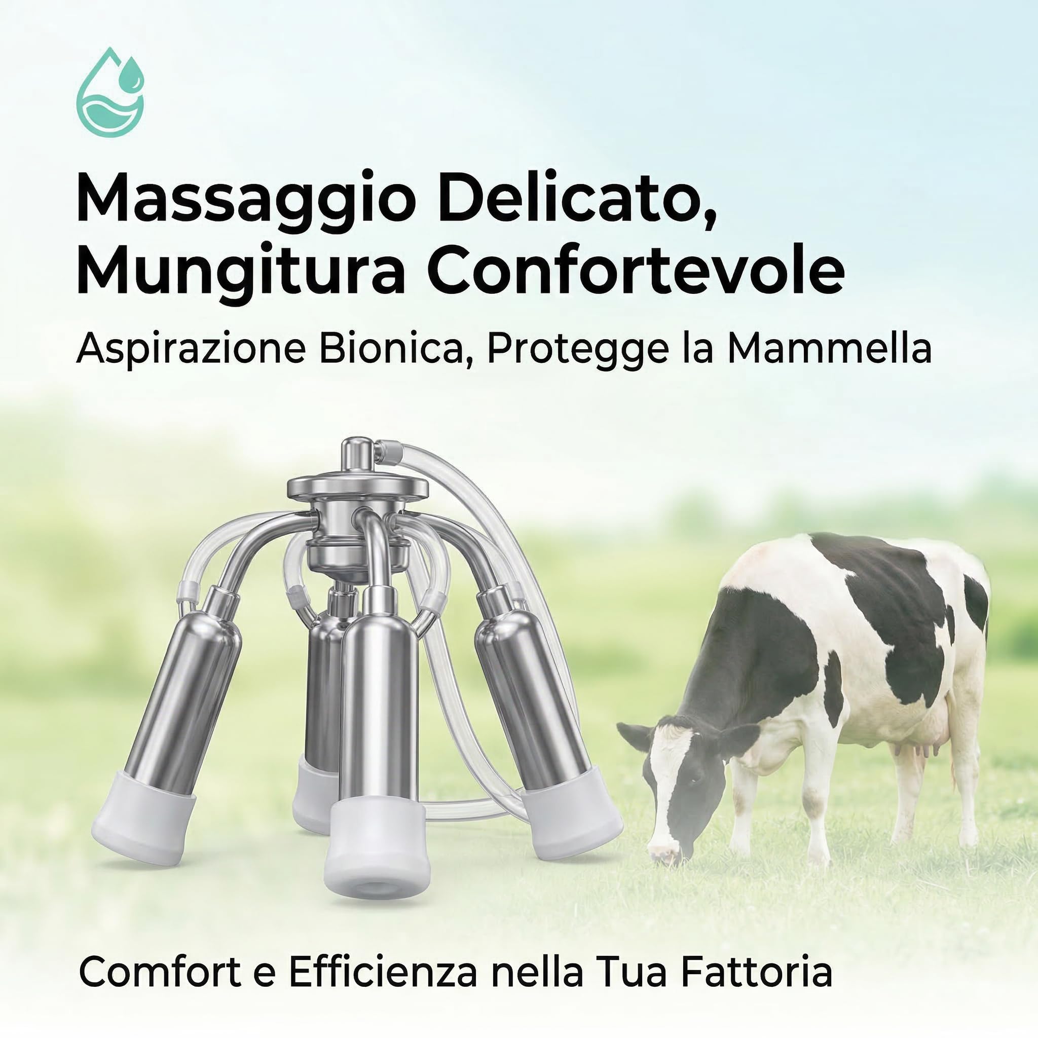Mungitrice per mucche, 【KOUBHYJ 12L Attrezzatura per la Mungitura】[Integrato-Caricabile e collegabile-Massaggio pulsante]con Secchio in Acciaio Inox 4 Tettarella In Gomma per Mucche