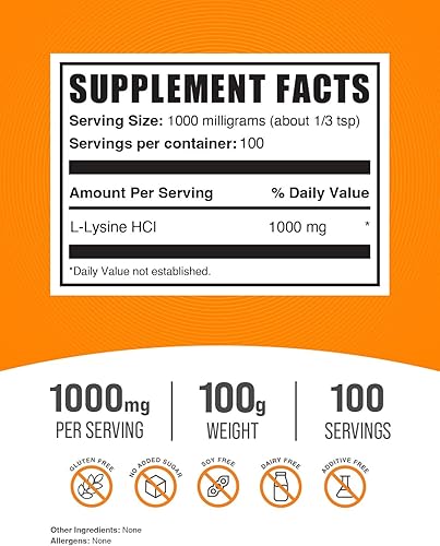 Miniatura 2 de BulkSupplements, polvo de L-lisina pura HCL, 1