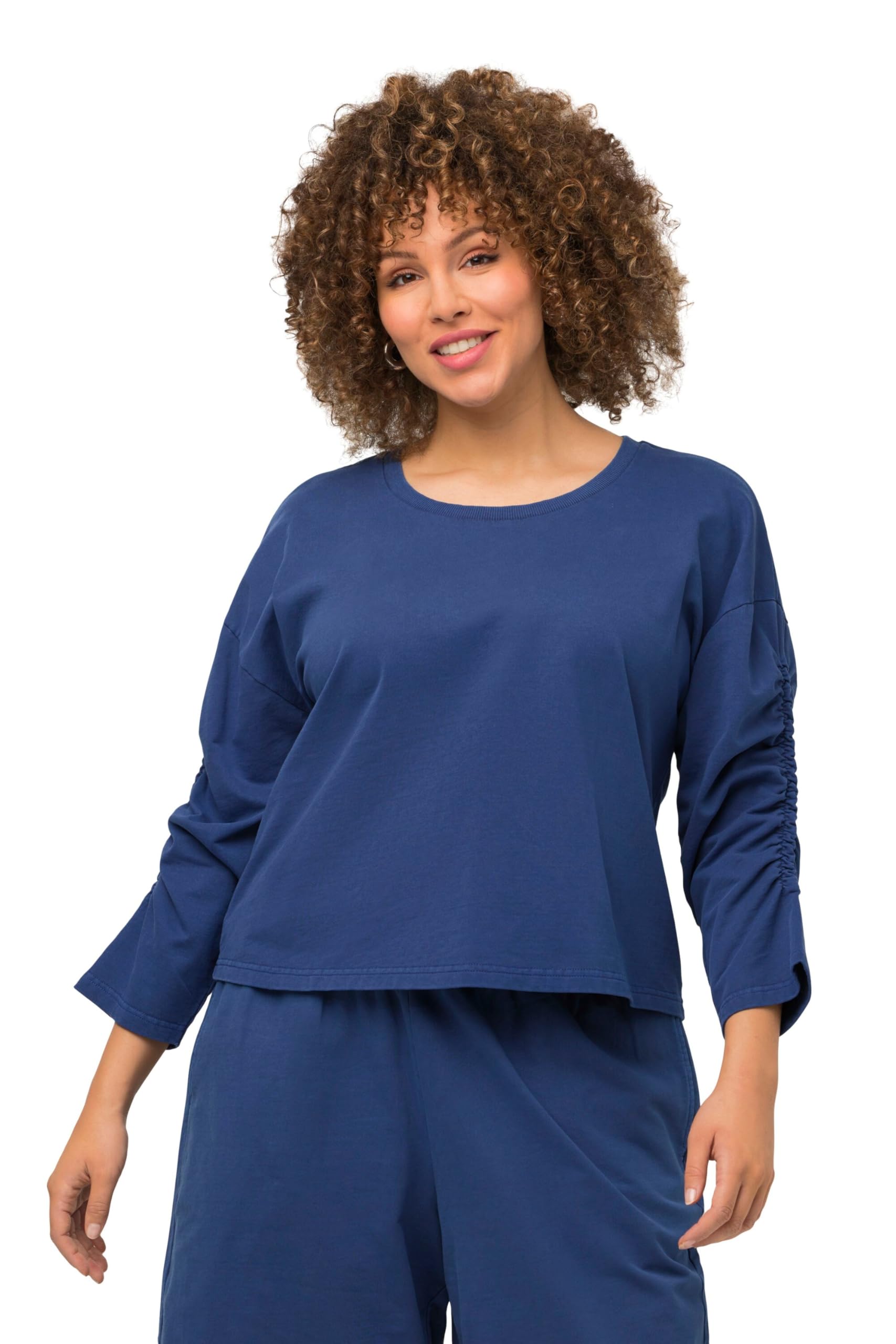 Ulla Popken Damen große Größen Übergrößen Plus Size Sweatshirt, kurz, Oversized, Rundhals, 3/4-Arm 814307