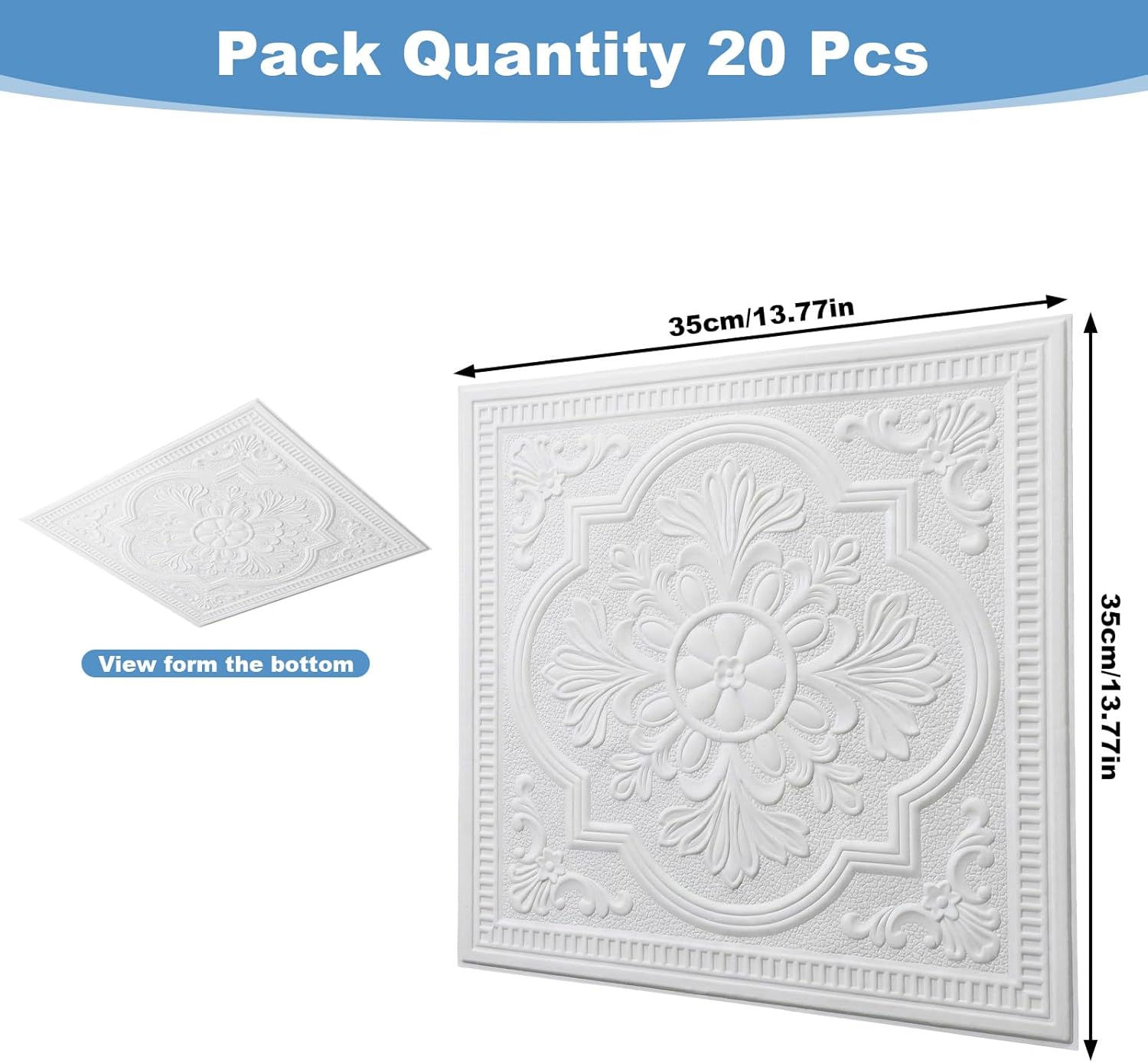 20 Pack 3D Foam Ceiling Tiles, 13.8”x13.8” Waterproof Peel & Stick Wall Panels, Covers 26.3 Sq.Ft, Noise Reducing Home Decor Set Easy to Install & Cut for Bedroom, Living Room, Basement