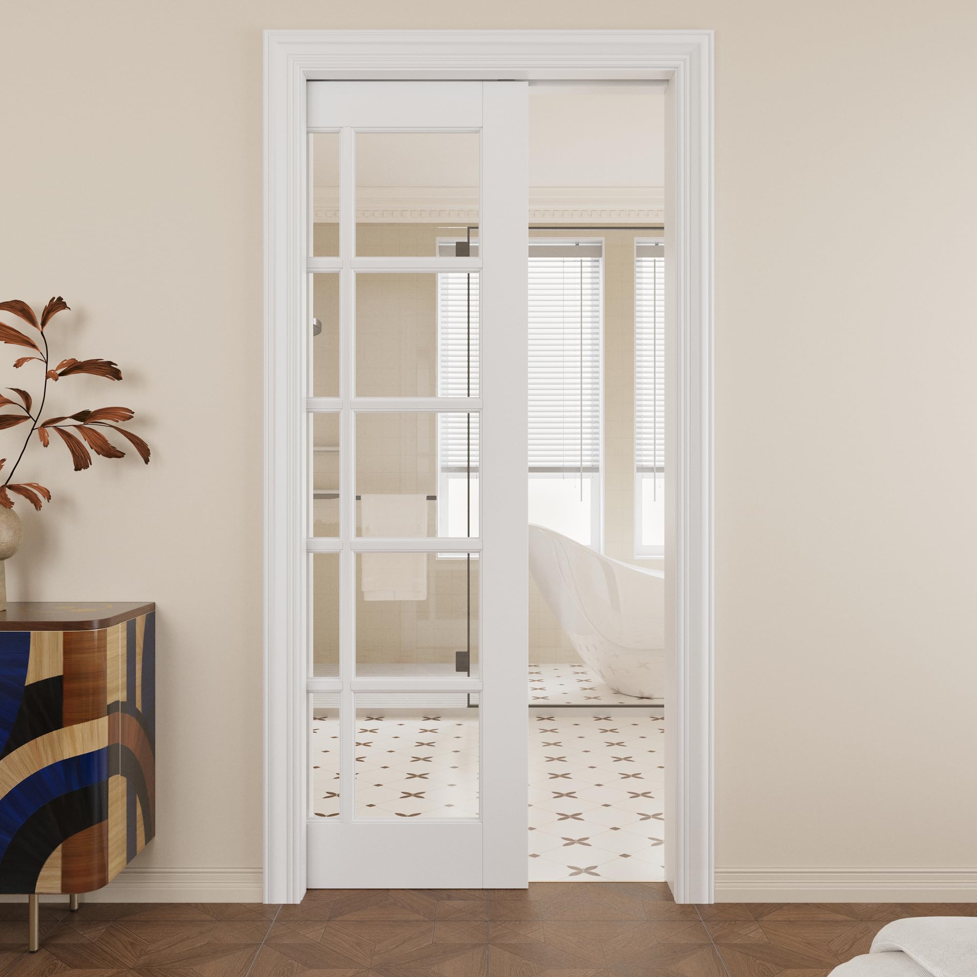 Pocket Door,10-Lite Clear Glass Doors,Home 32x96 Sliding Door