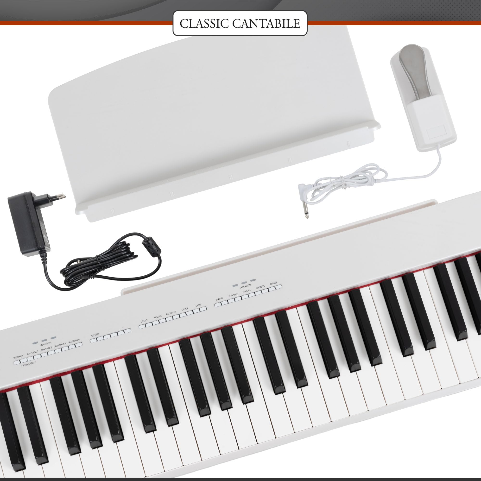 Classic Cantabile SP-316 Piano: 88 tasti pesati a martelletto, DAAS-sampling, polifonia 128 voci, altoparlanti integrati, 20 timbri, Bluetooth. Pianoforte digitale con pedale e alimentatore — Bianco