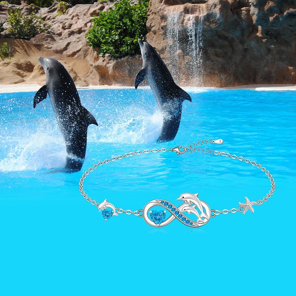 Fenthring Dolphin Gifts Dolphin Bracelet Sterling Silver Infinity Heart Dolphin Bracelets for Women Cute Dolphins Bracelet - Image 2