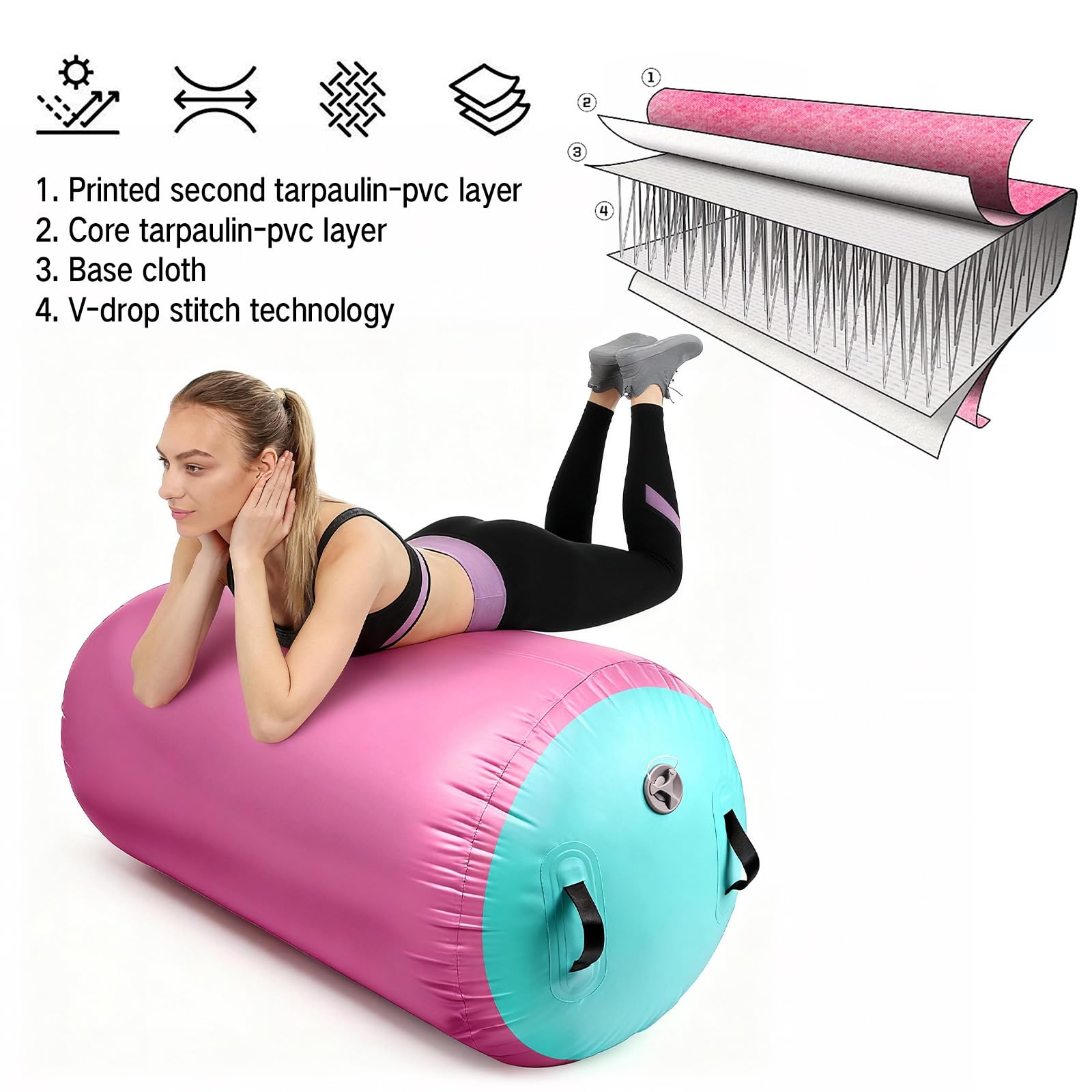 Diealles Shine Air Roll, 100x60cm Rullo ad Aria Gonfiabile Rotondo, Rotolo Gonfiabile con Pompa Elettrica e Borsa per il Trasporto, Air Barrel Gymnastics Roller per Allenamento Fitness Yoga