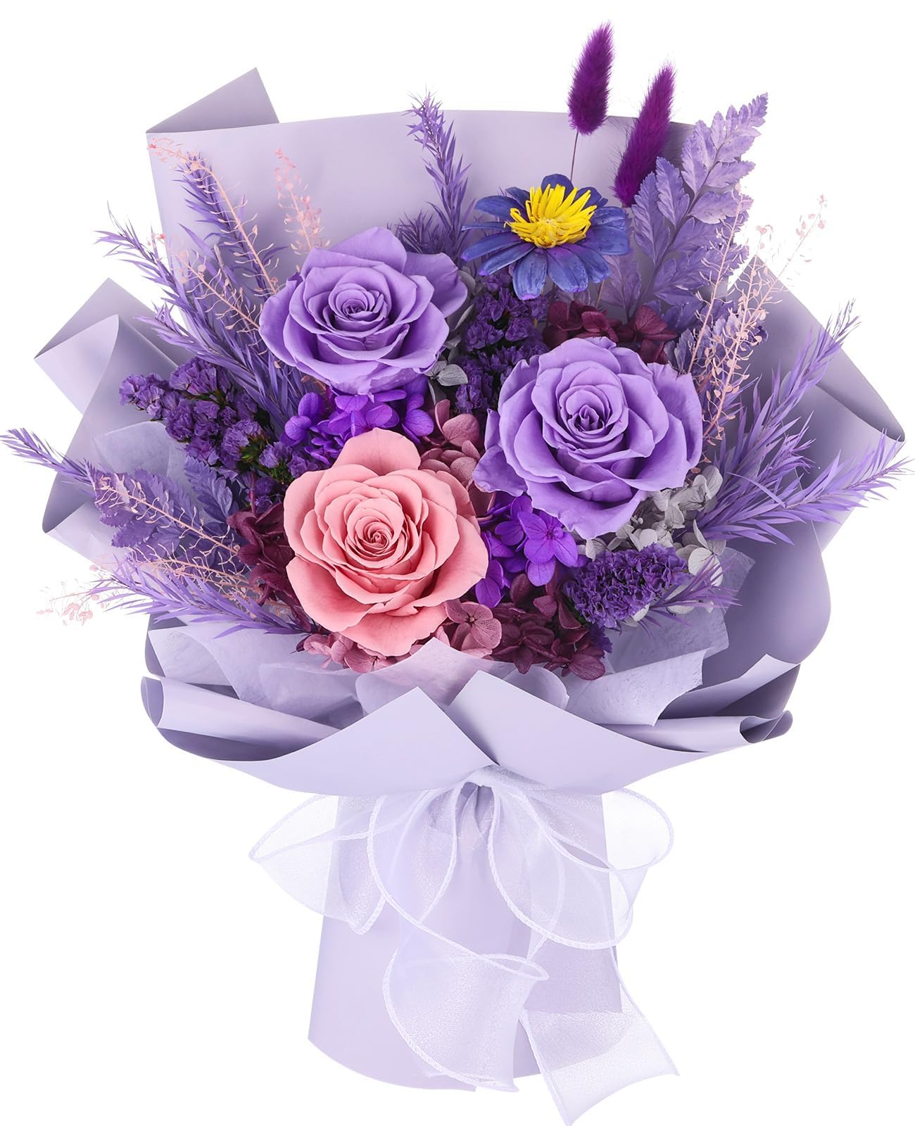 Flowers for Delivery, Preserved Flower Bouquet, Christmas Gifts for Women, Purple Roses Birthday Gifts for Her Mom Wife Girlfriend Grandma, Real Forever Flower for Valentines Mothers Day Anniversary