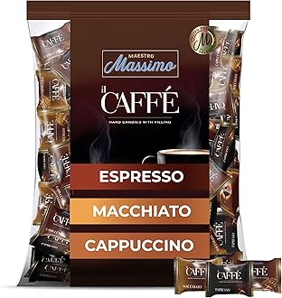 Maestro Massimo Assorted Coffee Candy - Individually Wrapped 7.05 oz Bag, 3mg Caffeine per Hard Candy, Original Espresso, Macchiato, Cappuccino Flavored, Made with Bold Arabica Coffee (Pack of 1)