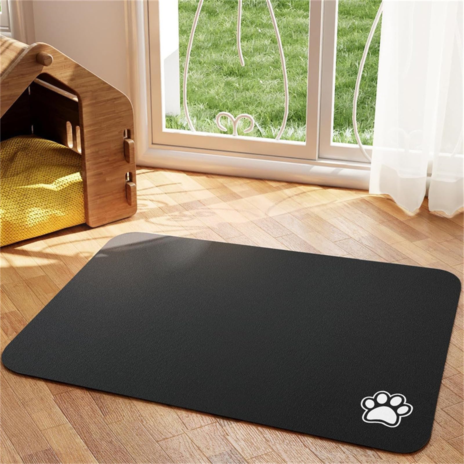 Hixingo Pet Food Mat, Absorbent Quick Dry Pet Feeding Mat with Non-Slip, No Stains Dog Cat Placemat Dog Bowl Food and Water Bowl for Messy Drinkers Floors -Simple Color (Black,40x120cm)