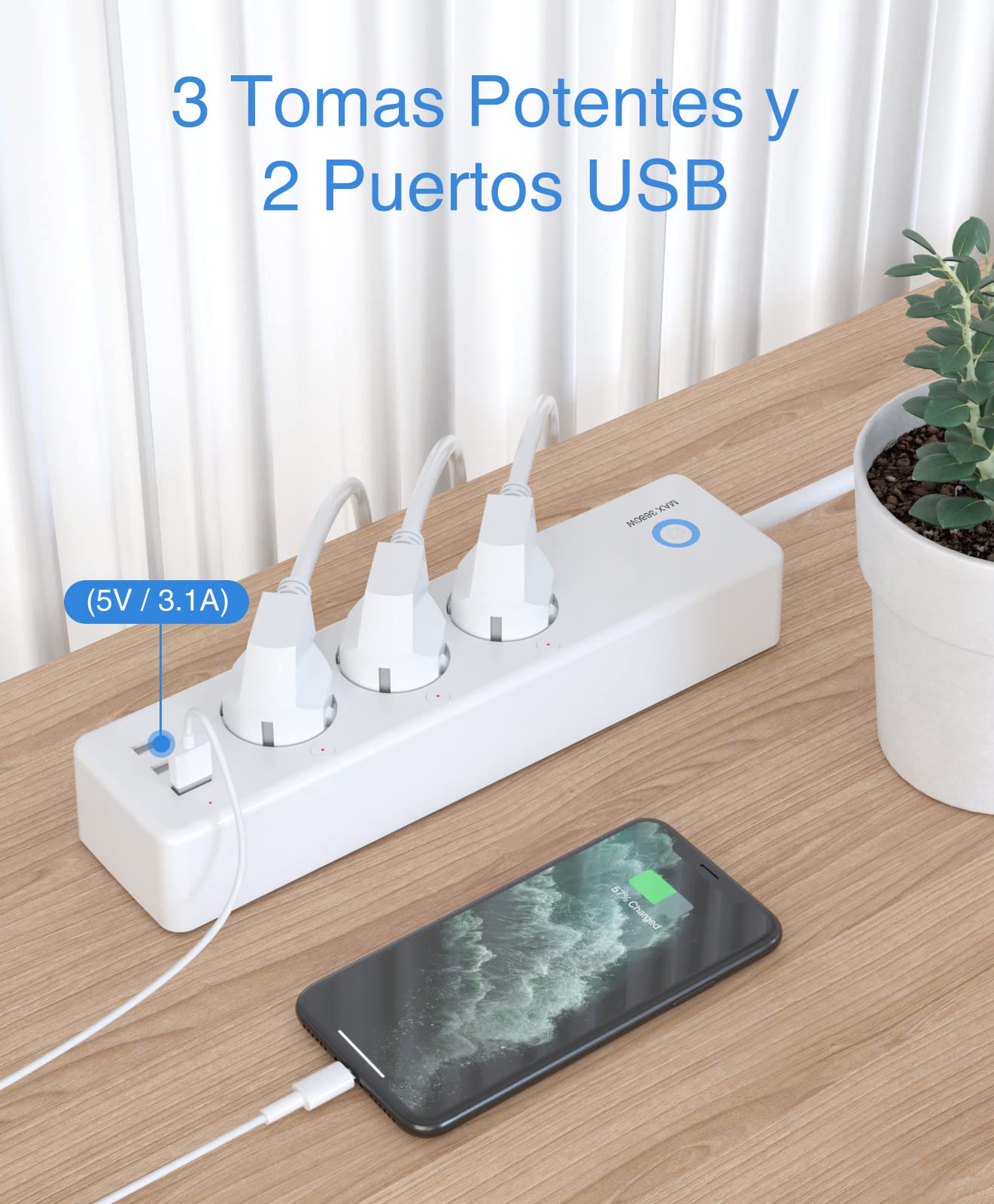 GHome Smart Inteligentna listwa zasilająca Alexa z 3 gniazdami i 3 USB, programowalna listwa zasilająca WiFi z monitorowaniem zużycia, funkcja Smart Plug Timer, kompatybilna z Alexa i Google Home, 1,5