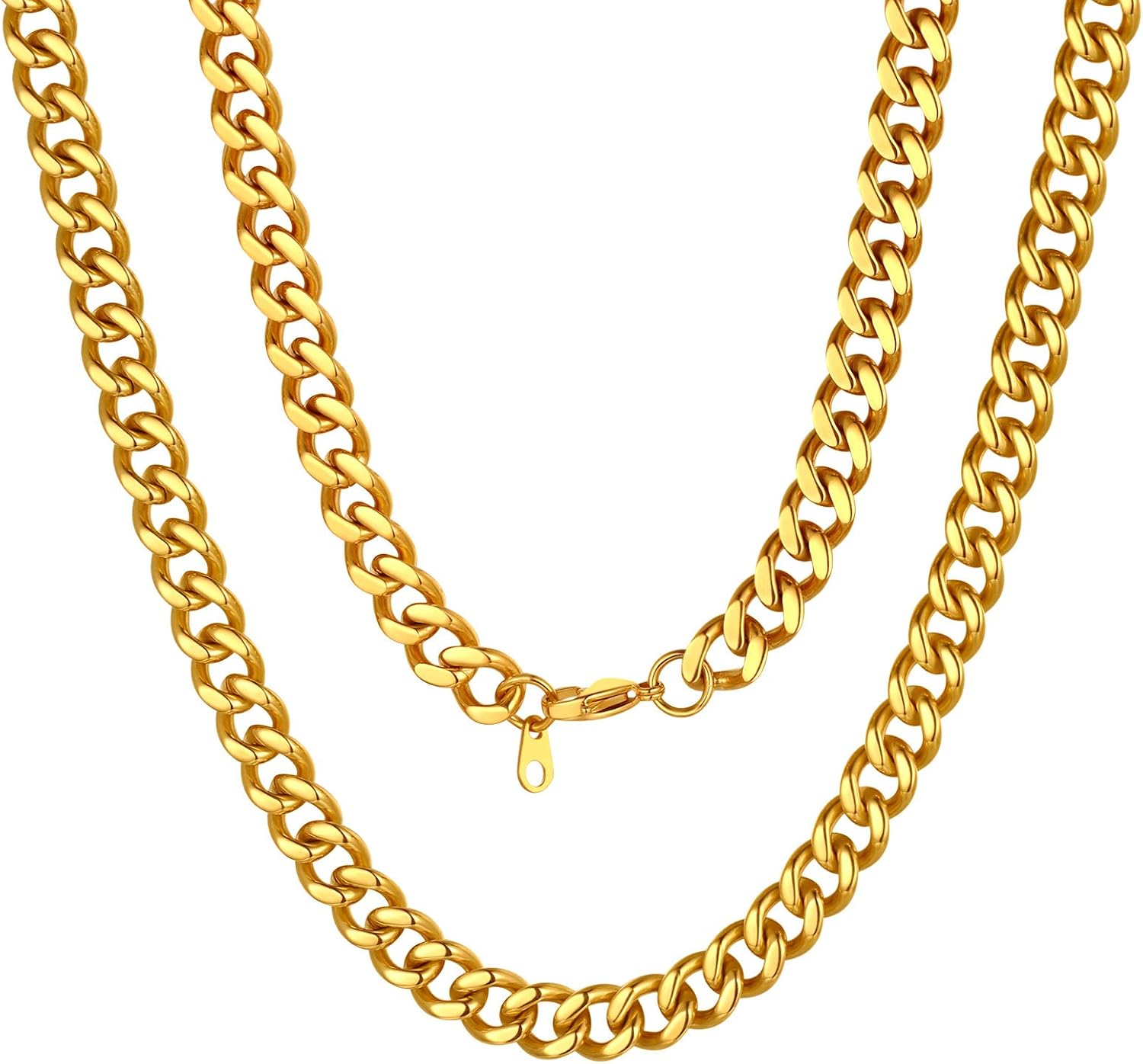 ChainsPro 14-30" Mens Sturdy Miami Cuban Chain Necklace, 5/7/9/12MM Width, 316L Stainless Steel/18K Gold Plated (Send Gift Box)