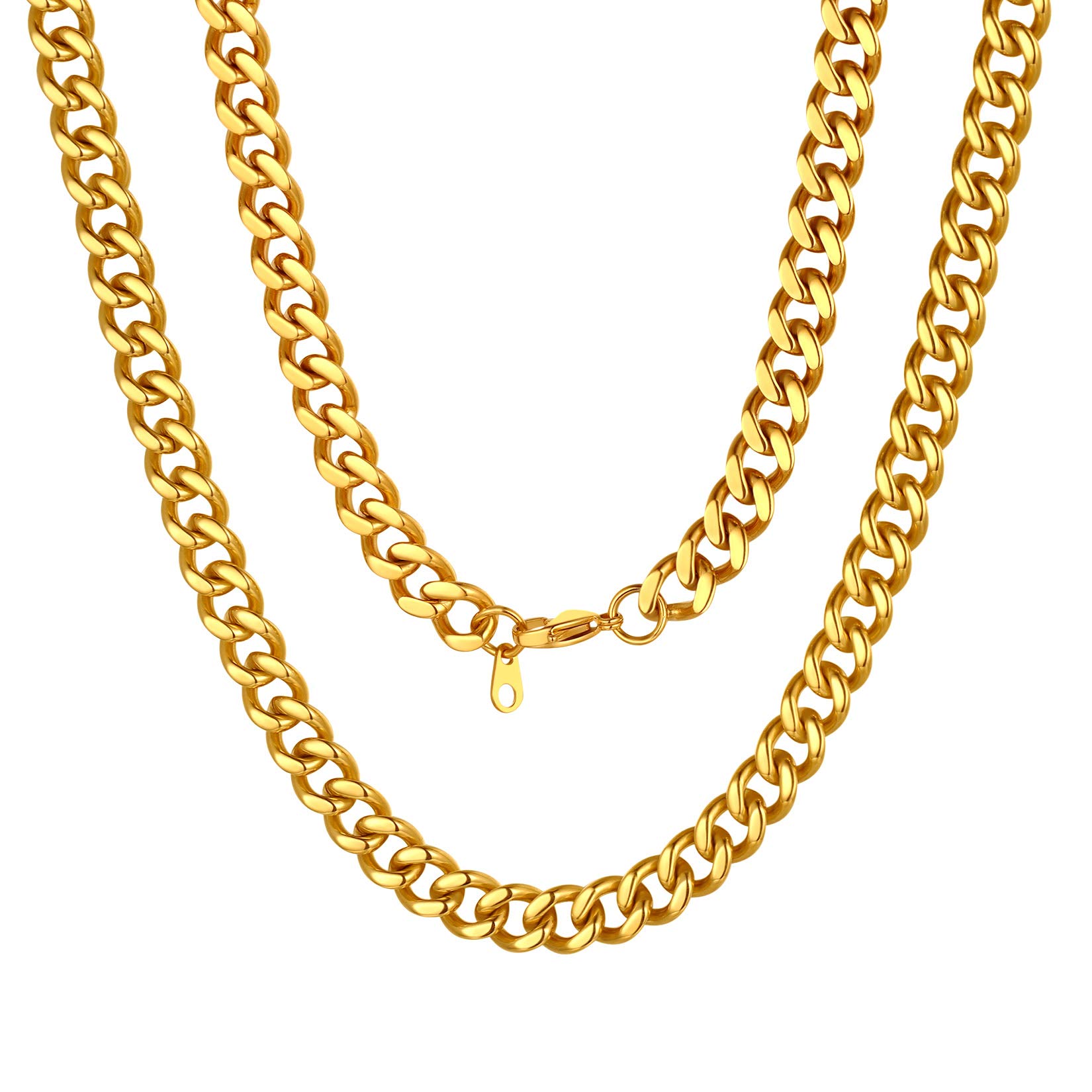 ChainsPro 14-30" Mens Sturdy Miami Cuban Chain Necklace, 5/7/9/12MM Width, 316L Stainless Steel/18K Gold Plated (Send Gift Box)