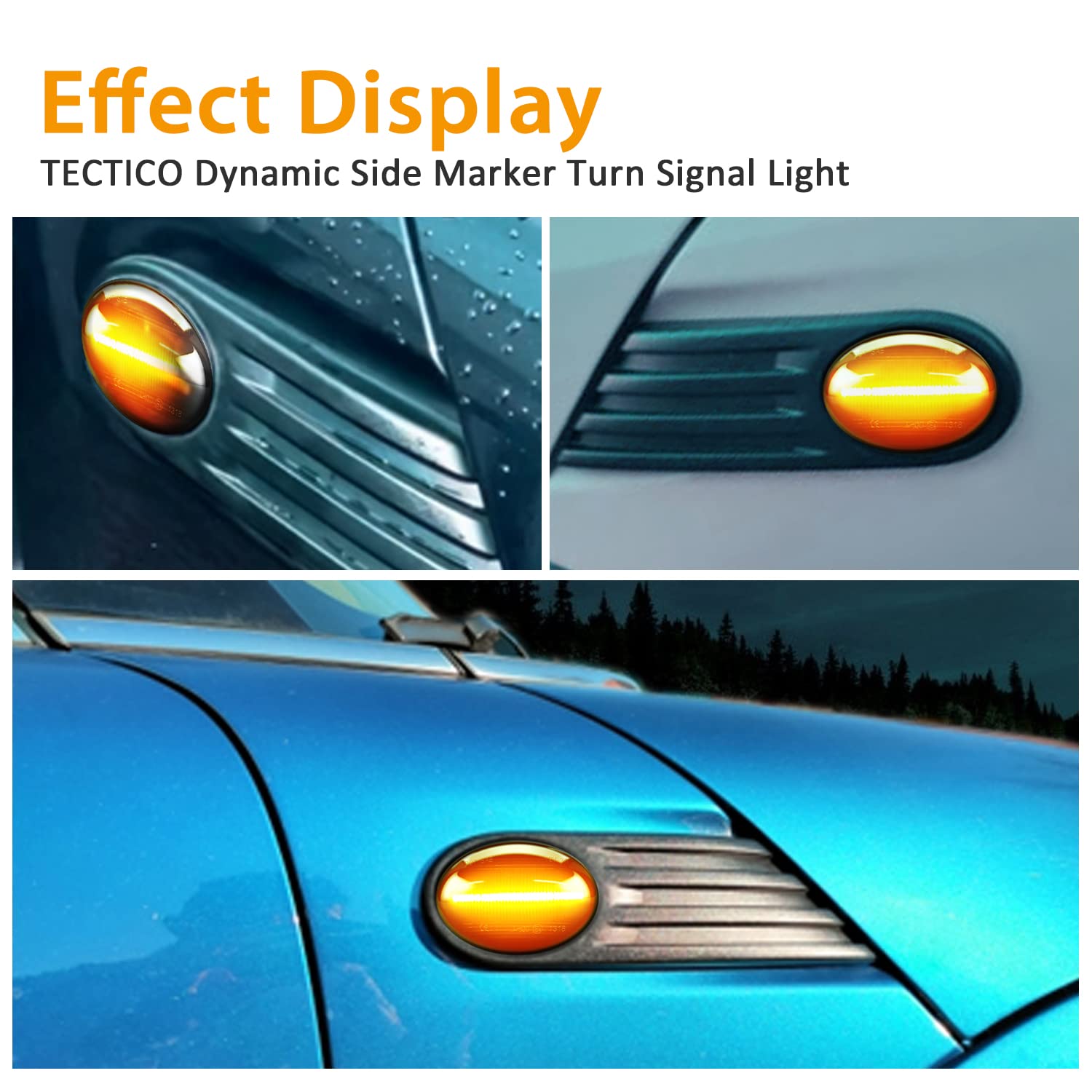 TECTICO LED Clignotant Dynamique Latéral SMD Ambre Jaune Brillant Canbus 12V Feux de Fumée de Voiture Compatible avec BMW Mini Cooper R56 R57 R58 R59, 2 Lampes