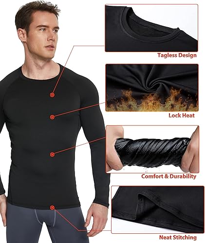 Miniatura 5 de Paquete de 5 o 4 camisas de compresión térmica para hombre, forro polar, manga larga, capa base atlética, equipo de entrenamiento para clima frío