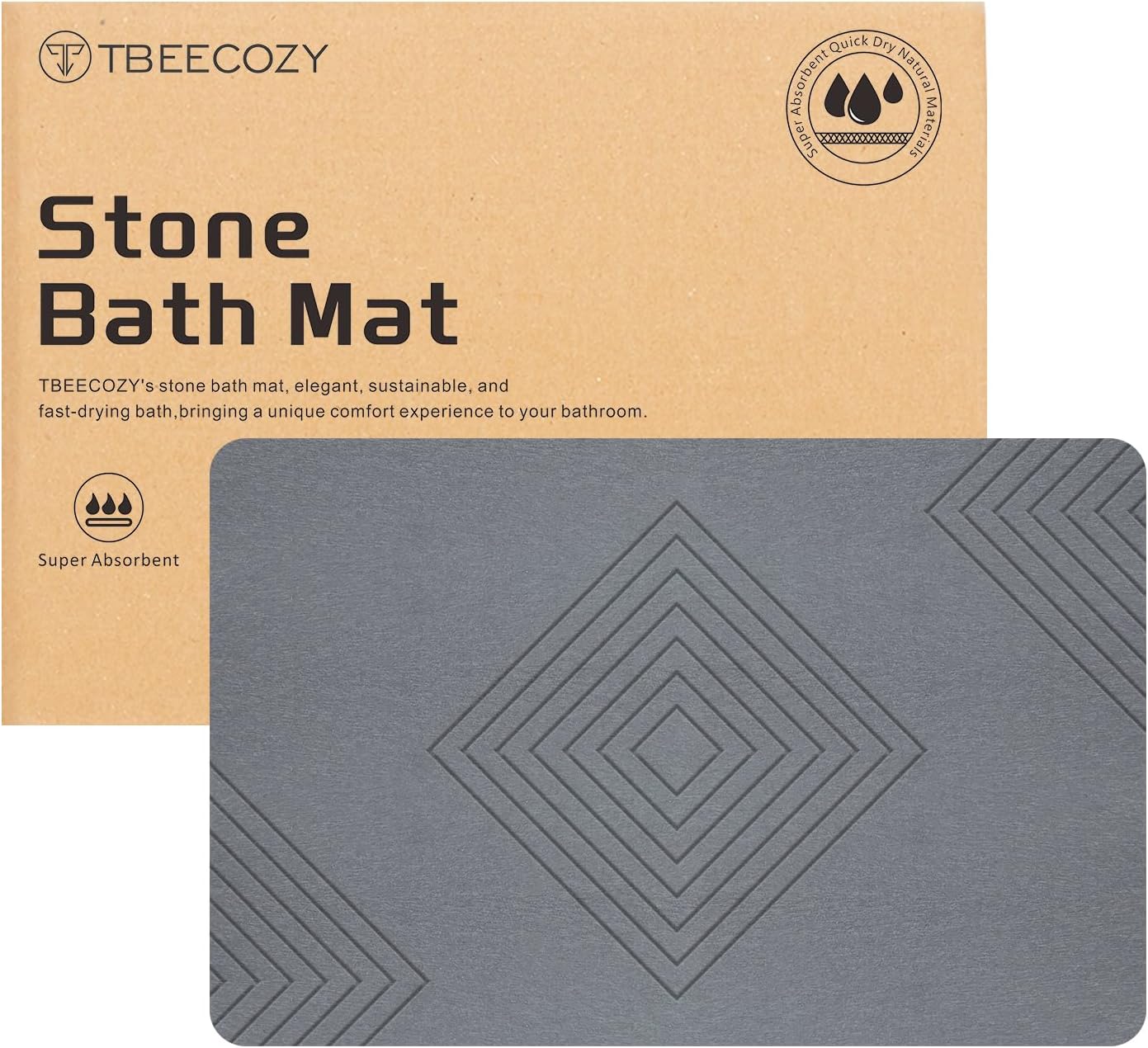 stone bath mat, 20"x30" large size diatomite fast drying non slip stone shower mat, super absorbent for bathroom & kitchen, multi-use as pet mat, easy to clean, gray style 04-gray 20"x30"