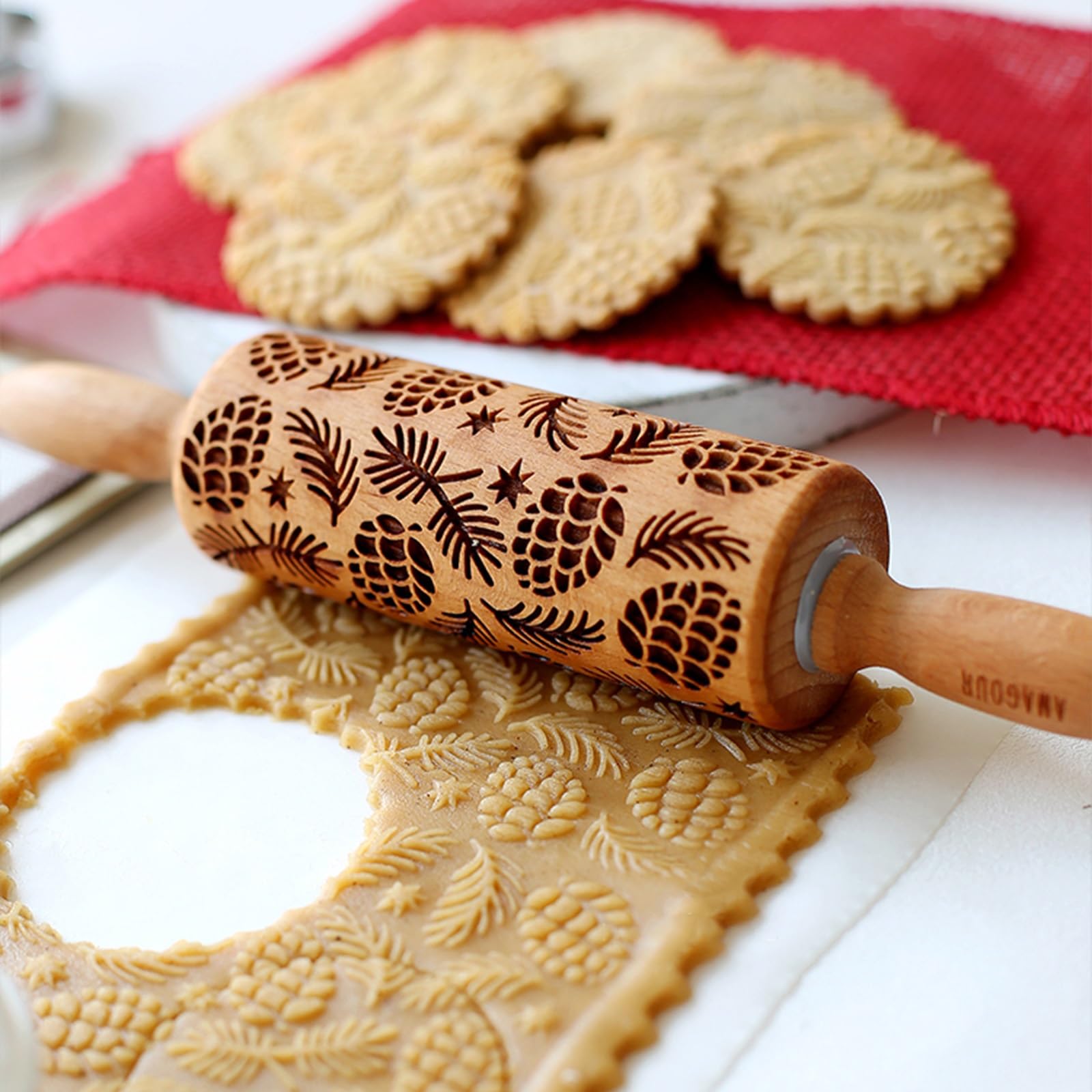 Rouleau À Pâtisserie Gaufré, Rouleau À Pâtisserie Gaufré, Rouleau À Pâtisserie Gaufré Gravé en Profondeur avec Motif De Cerf De Noël, Rouleau À Pâtisserie Imprimé en 3D Et Sûr pour L'alimentation (Co