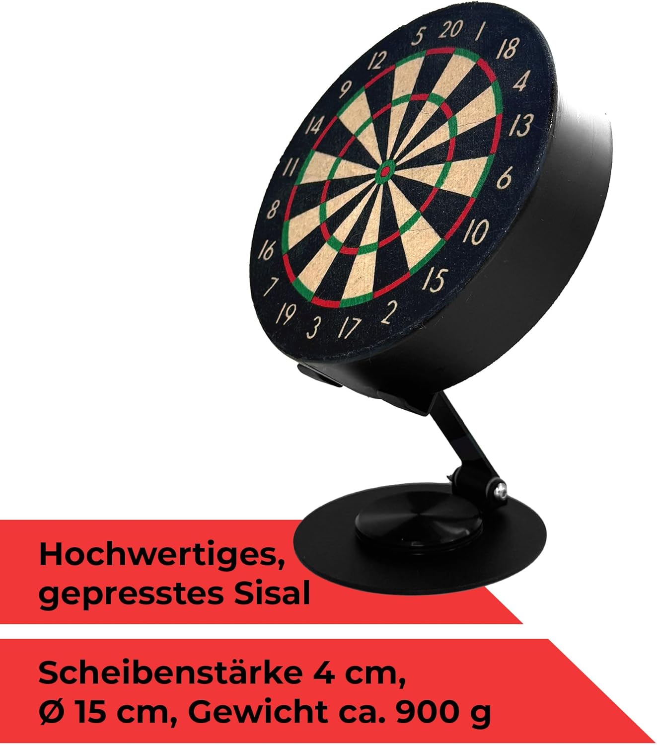 Karella Mini Dartboard Bulli, Miniature Dartboard Diameter 15 cm with Adjustable Metal Stand, Set Including 6 Mini Darts (Steel), for Home, Desk, Decoration, Gift