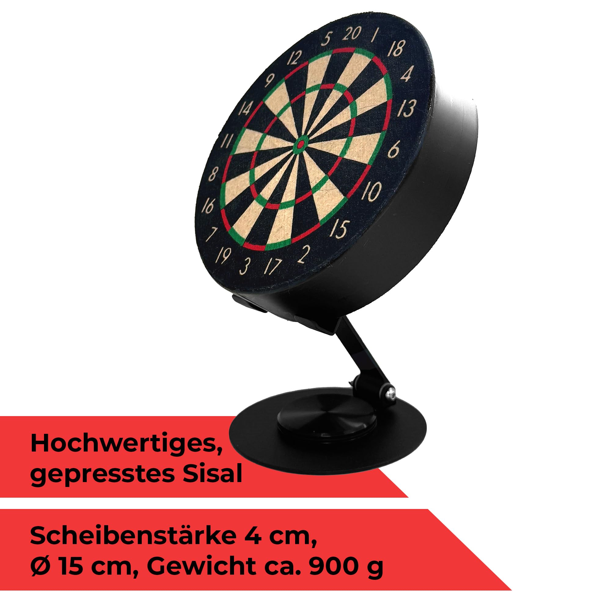 Karella Mini Dartboard Bulli, Miniatur Dartscheibe Ø 15 cm mit verstellbarem Metallständer, Set inkl. 6 Minidarts (Steel), für Zuhause, Schreibtisch, Deko, Geschenk