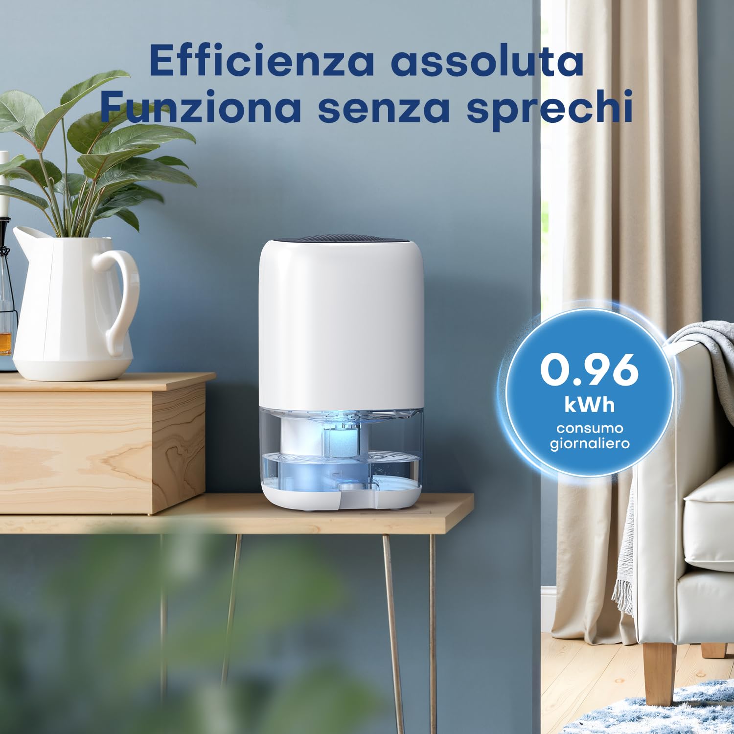 Deumidificatore 1000ML, Deumidificatore Casa Muffa con LED a 7 Colori, Compatto, Silenzioso ed Efficiente per Piccoli Spazi, Ideale per Bagno, Armadio