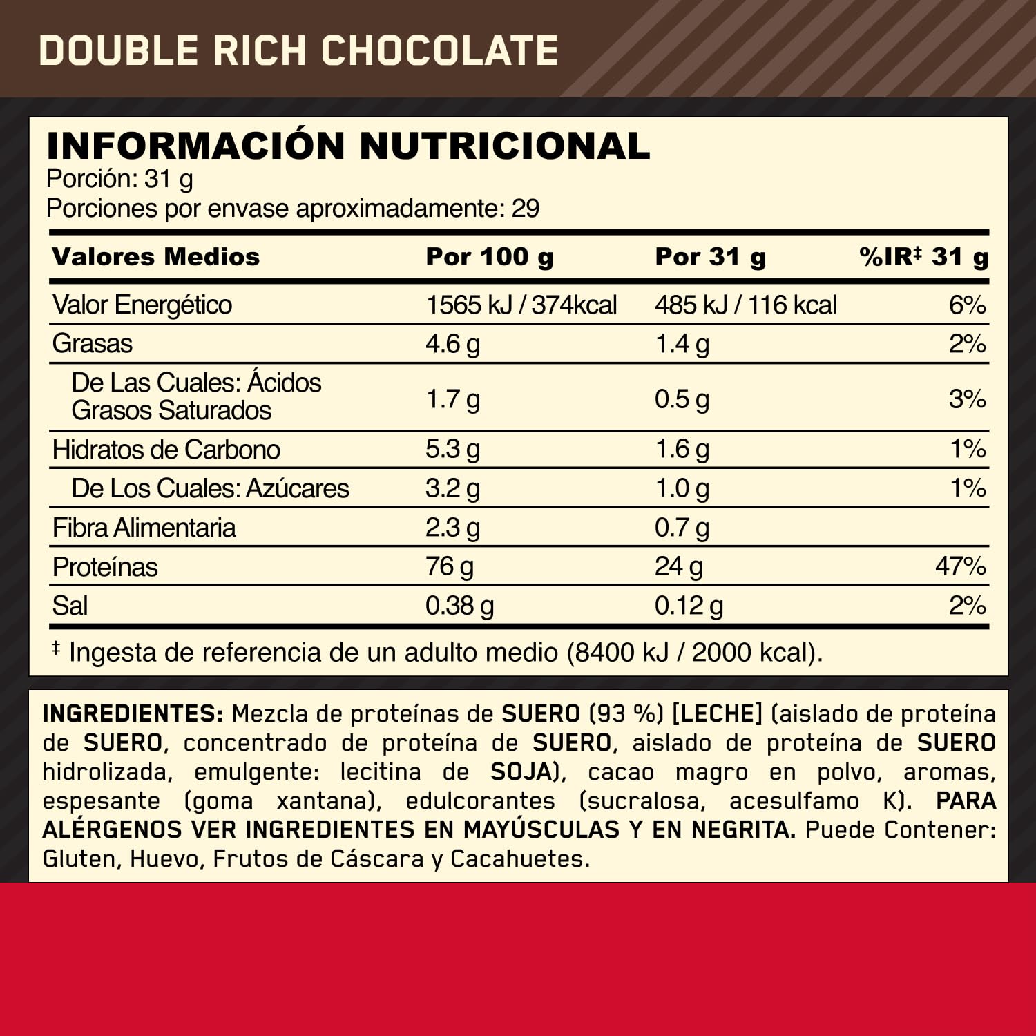 Optimum Nutrition Gold Standard 100% Whey, Proteína en Polvo, Sabor Doble Chocolate Rico, 899g, 29 Servicios, Paquete Puede Variar