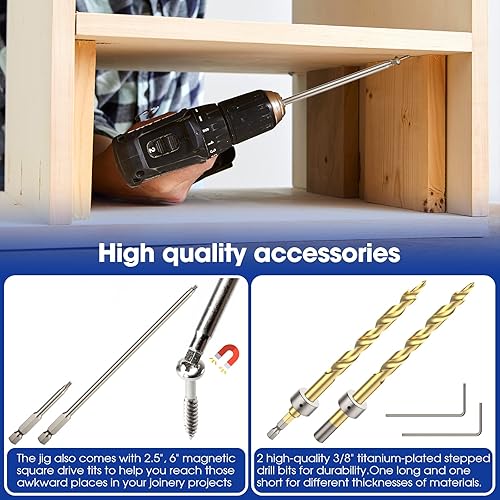 Miniatura 3 de Kit de herramientas de plantilla de agujero de bolsillo mejorado, juego de plantillas de guía de taladro de bolsillo para agujeros en ángulo de 15,