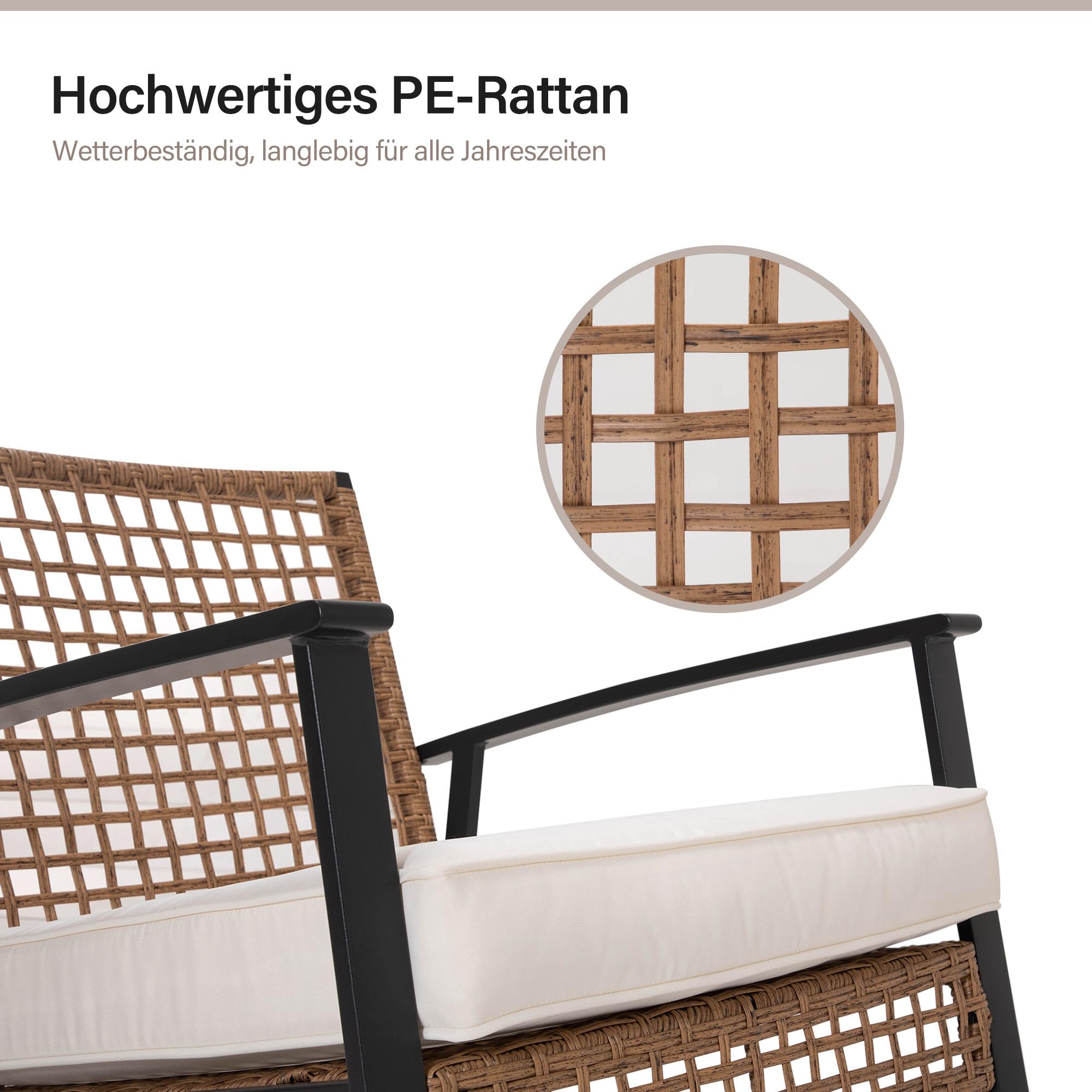 LAUSAINT HOME 3-teiliges Schaukel-Bistro-Set, Outdoor-Patio-Möbel mit dicken Polstern und zweistufigem Couchtisch, übergroße Rattan-Sitzgruppe für Garten, Balkon, Hinterhof (Beige)