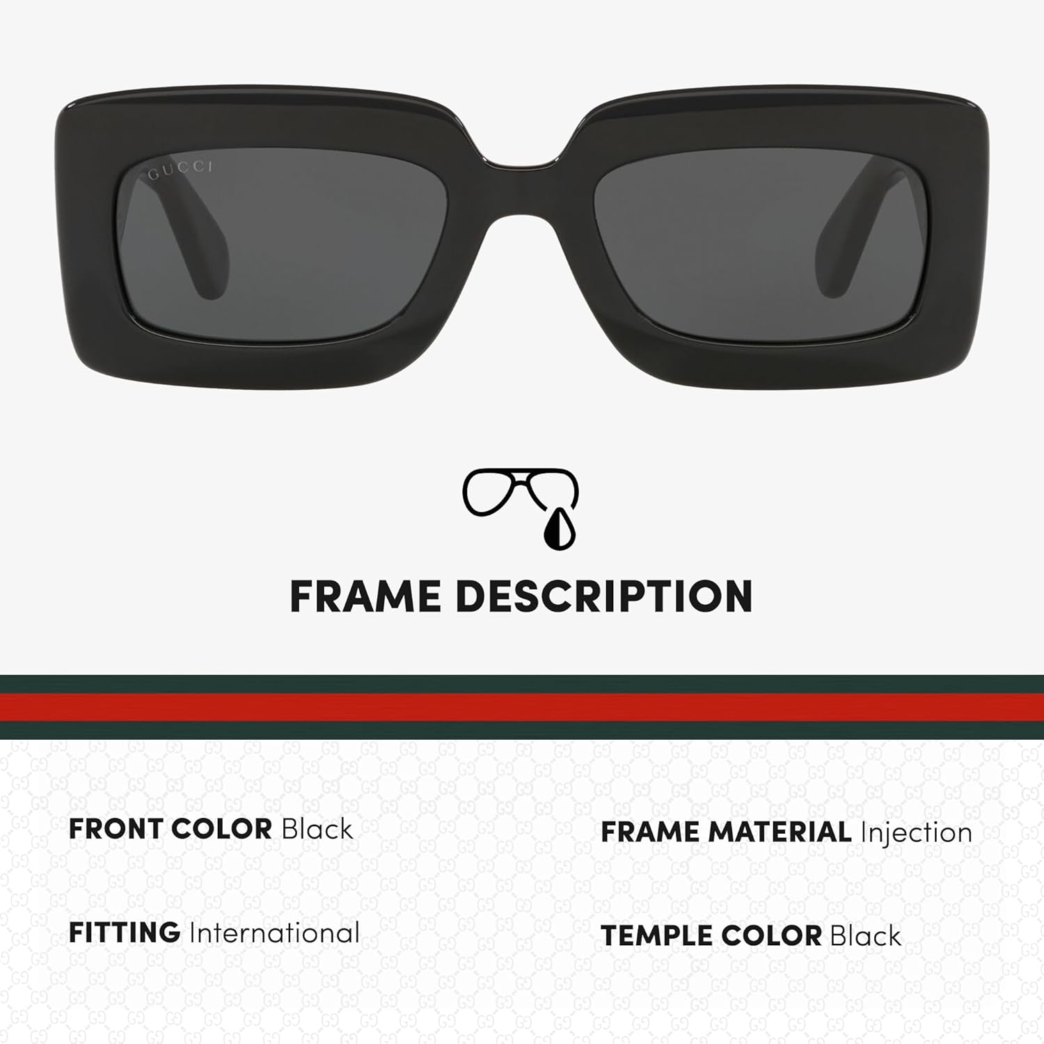 Gucci GG0811S GG Running Logo Rectangular -Shaped Non-Polarized Sunglasses for Women – Includes Luxury Eyewear Kit – Black Frame with Grey Lens - Image 2