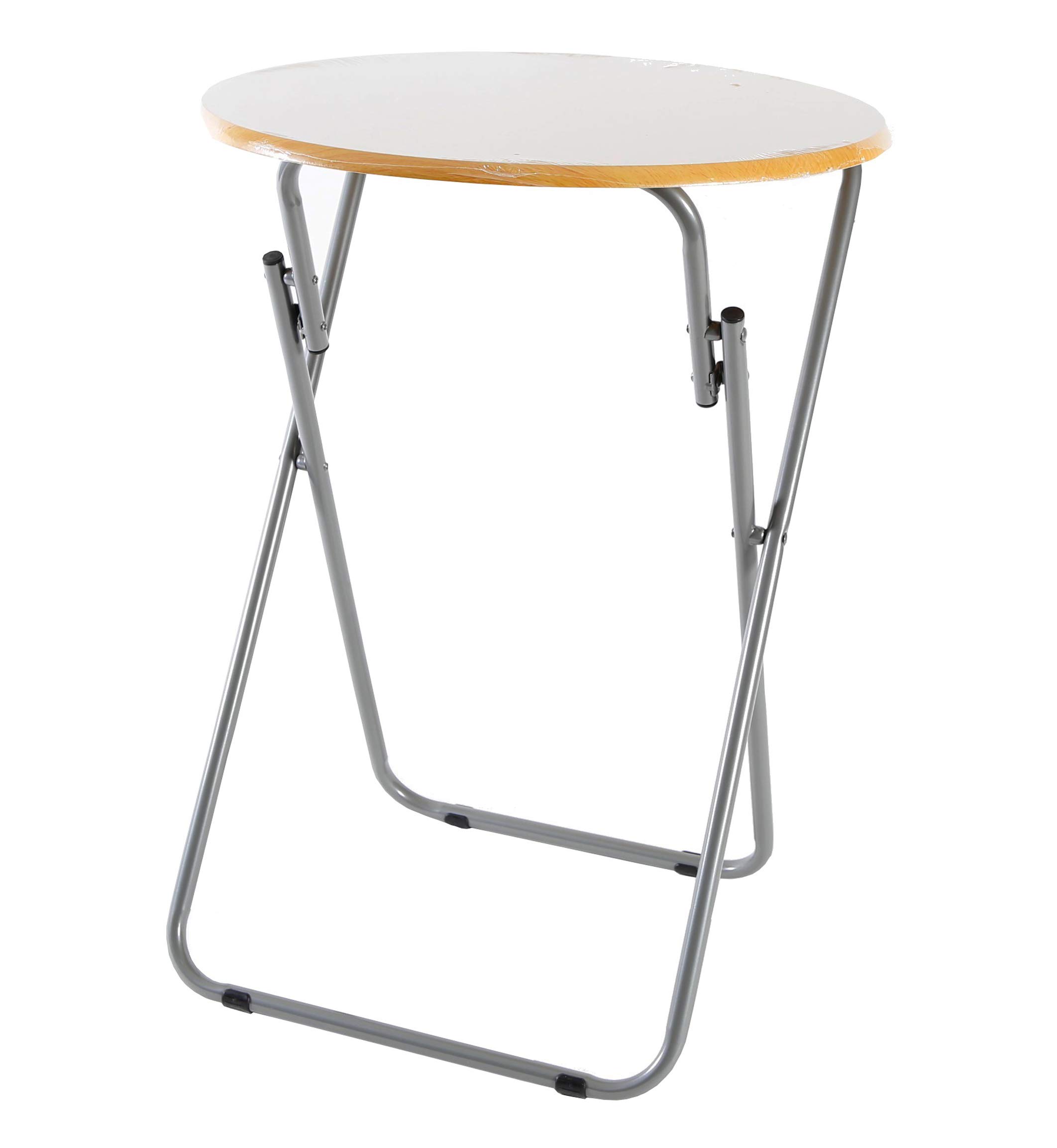 The Secret Home - Mesa Redonda Plegable de Madera - Color Madera Natural - Alto: 66 cm x Diámetro: Ø48 cm - Ideal para Cocina, Terraza o Jardín