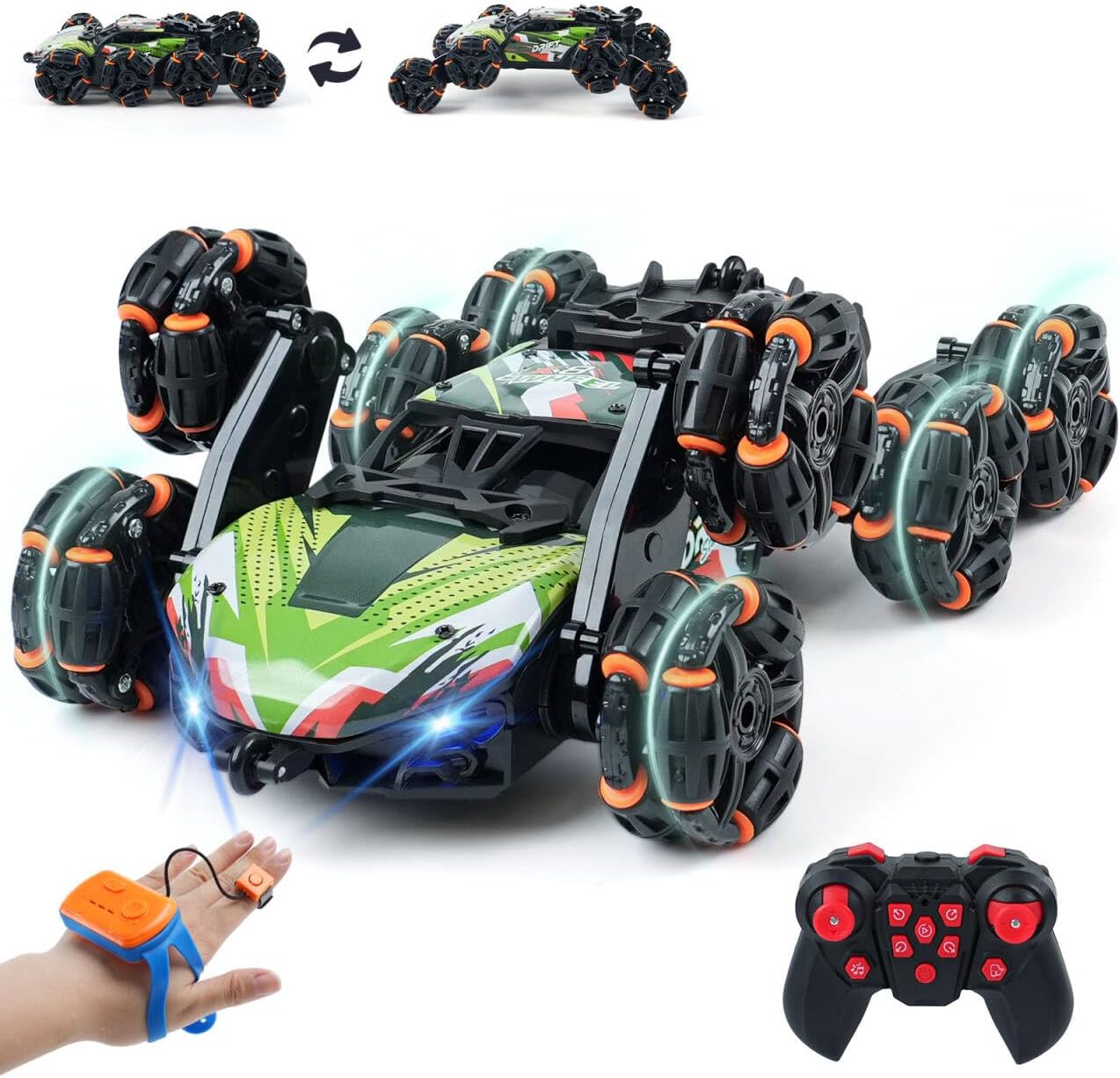 8 Wheels Remote Control Car - Birthday Gifts for 6 7 8 9 10 11 12 Years Old Boys, Gesture Sensing RC Stunt Car with Lights & Spray & 360 Degree Flips, 2.4Ghz Climbing Toys for Kids Age 6-12