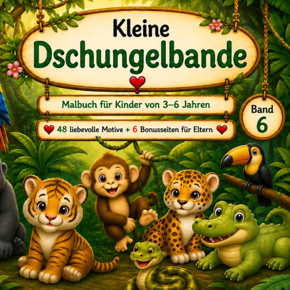 Kleine Dschungelbande: Malbuch für Kinder von 3-6 Jahren (Waldzauber Atelier - Tierwelten Malbuchreihe für Kinder)