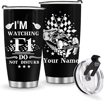 Jekeno Personalized Custom Name Formula 1 Racing Tumbler With Lid Commute | 20 Oz Stainless Steel Travel Mug Personalized F1 Racing Birthday Christmas Gift For Men Women Teens Race Car Fans Tumbler