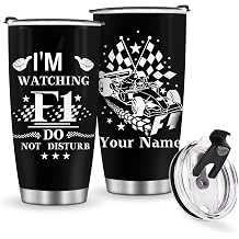 Jekeno Personalized F1 Racing 20oz Vacuum Insulated Tumbler Custom Name with Race Car Checkered Flag Design Travel Mug Stainless Steel Coffee Cup Birthday Christmas Gift for Men Boys F1 Racing Fans