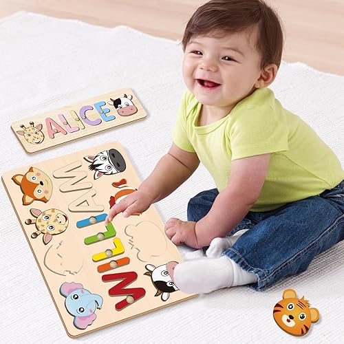 Vista 7 de Rompecabezas personalizado con nombre para niños, rompecabezas de madera para niños pequeños, regalos de cumpleaños para niñas de un año, regalos