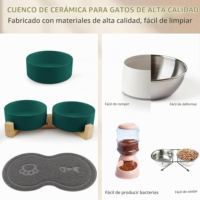 Foto 7 de 7 de Zosenyer Comedero Gato, 400ML Alimentadores para Gatos y Perros Elevados, con 2 Cuencos
