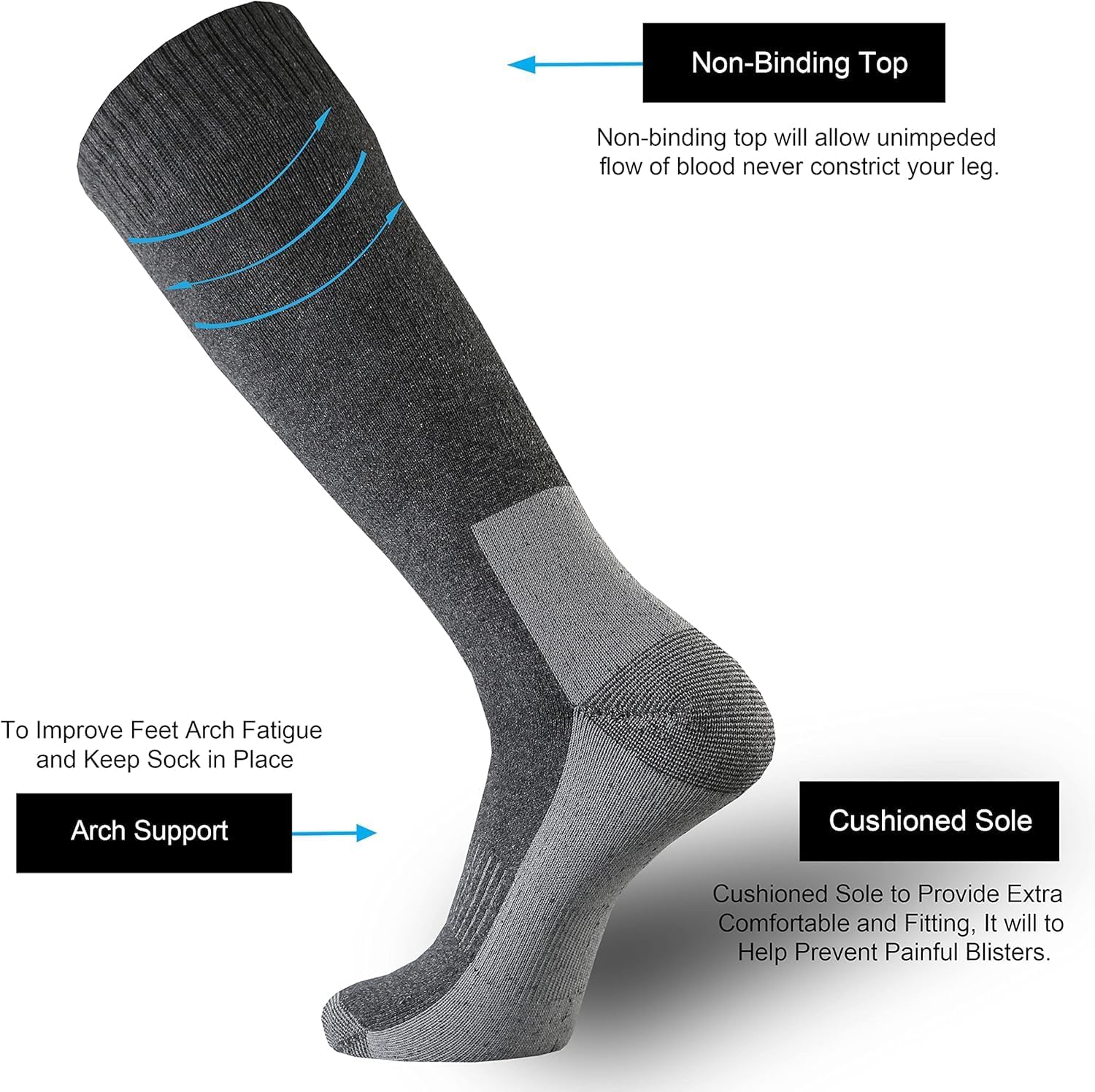 ToeSoleHeel Men's Cotton Cushion Mid-Calf Socks OTC Knee High Steel Toe Work Boots Thermal All Seasons - Image 4