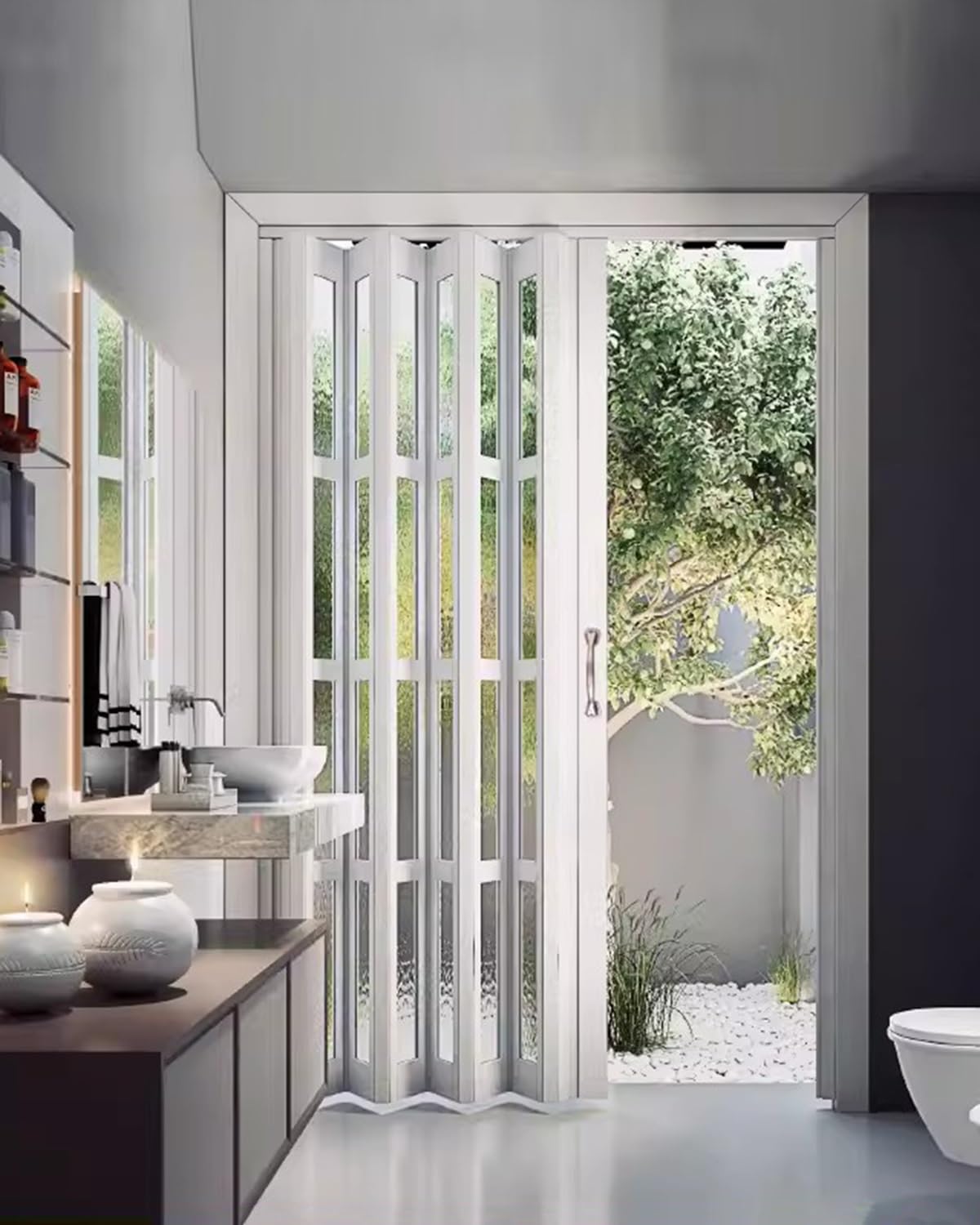 Portes concertina intérieures blanches pour buanderie et couloir