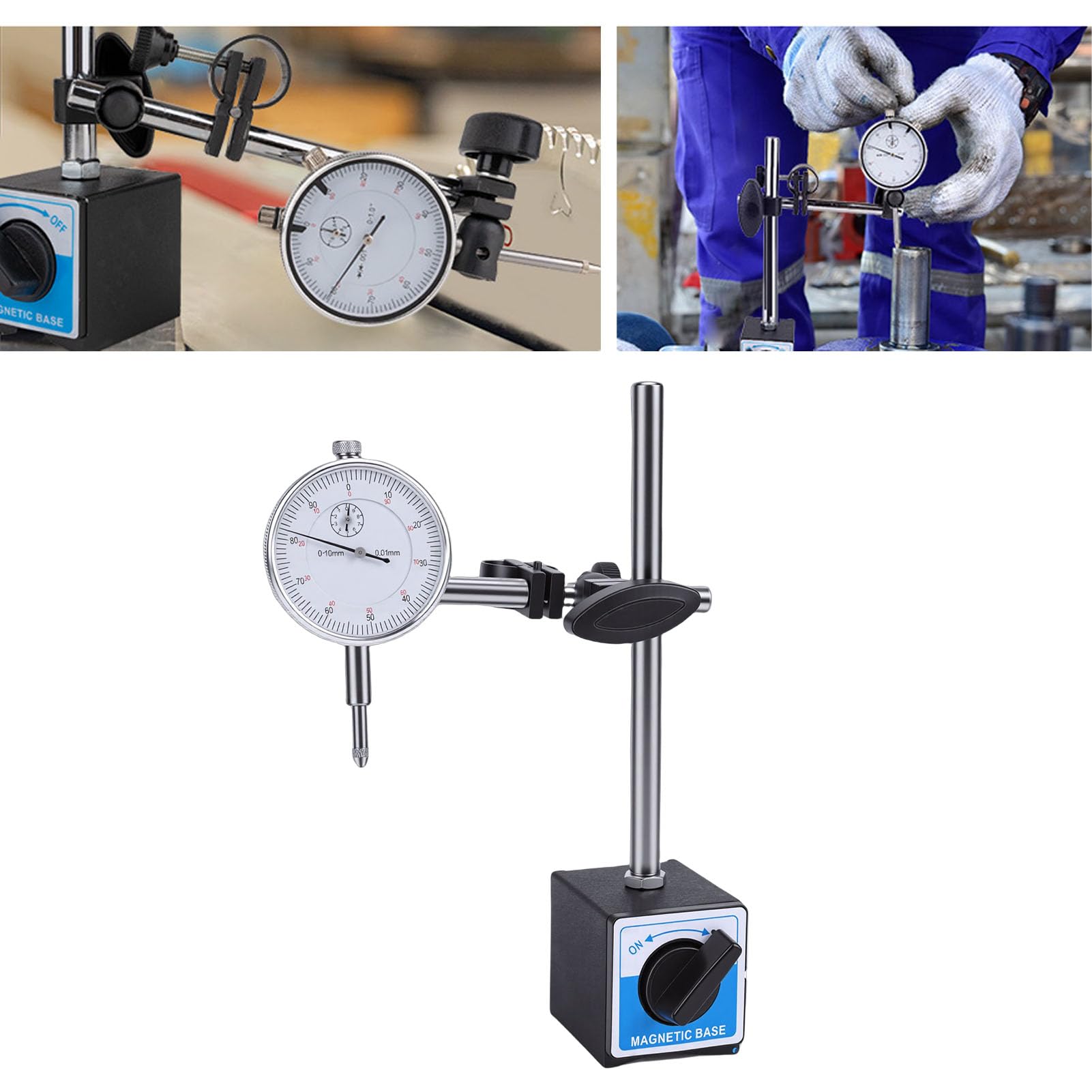 Naroote Set Comparatori a Quadrante da 0-10 Mm, con Supporto Base Magnetica, Braccio Lungo Regolabile e Precisione di Prova da 0,01 Mm per Misurazione e Ispezione Accurati