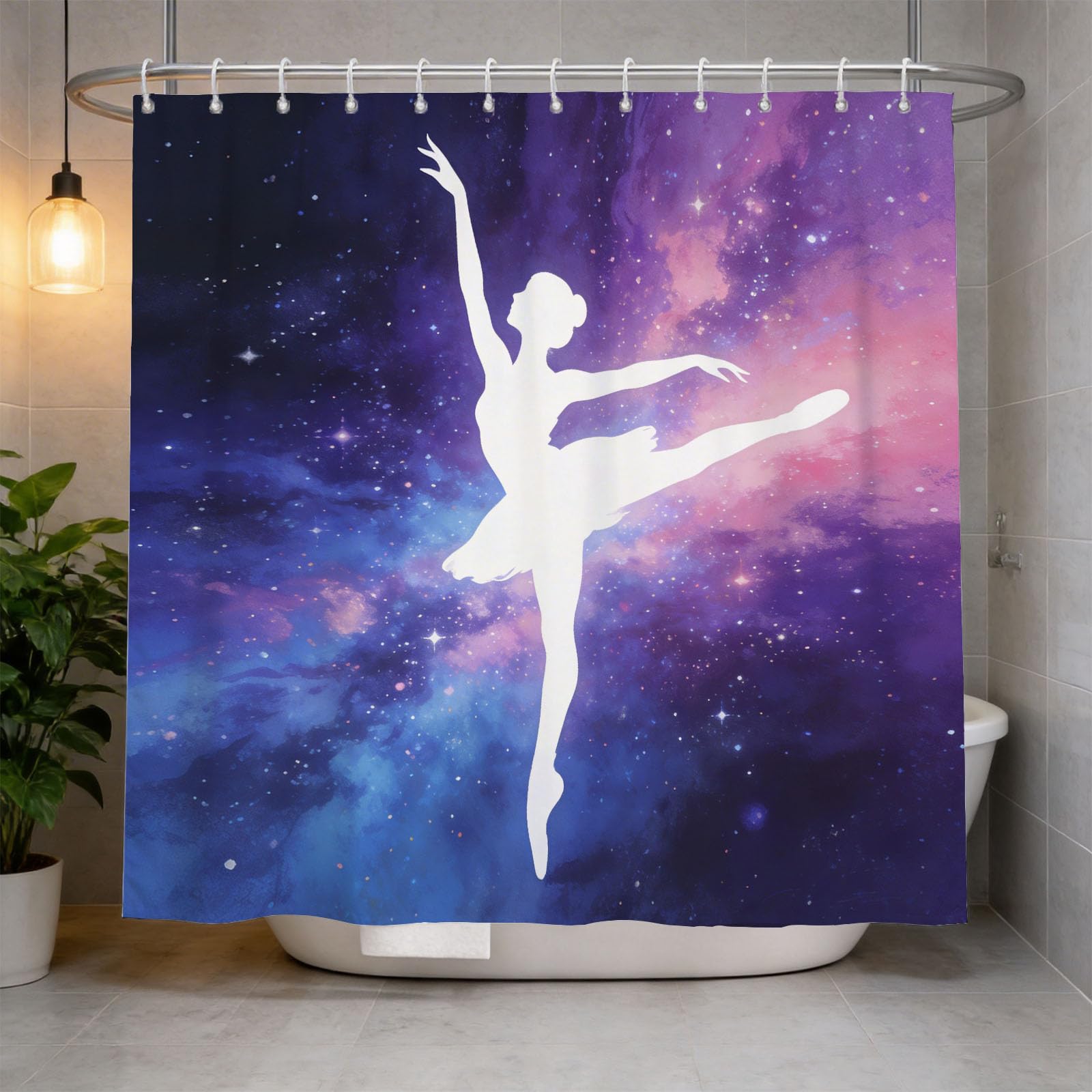Hongduo 3D Ballet Dancer Shower Curtain for Stalls Bathtubs Dreamy Illustration Bathroom Decor Shower Curtain Set Polyester Fabric Waterproof 180x180cm/71X71 Inch with Hooks