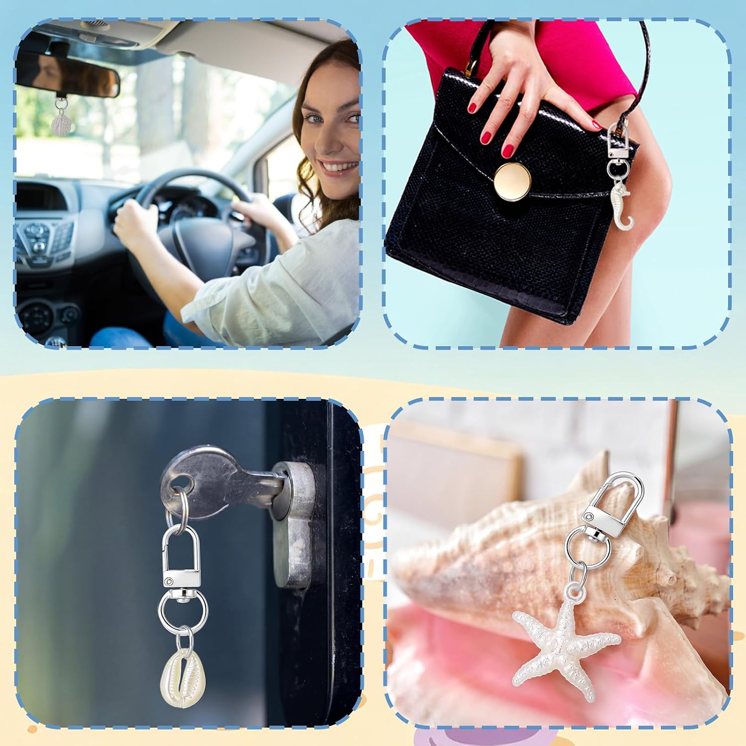 Equsion 36 Pcs Ocean Keychain Party Gifts Ocean Life Keychains Accessories Sea Animal Pendants with Starfish Seahorse and Shell Last Toast at Coast Party Gifts for Bridal Shower Wedding Bachelorette