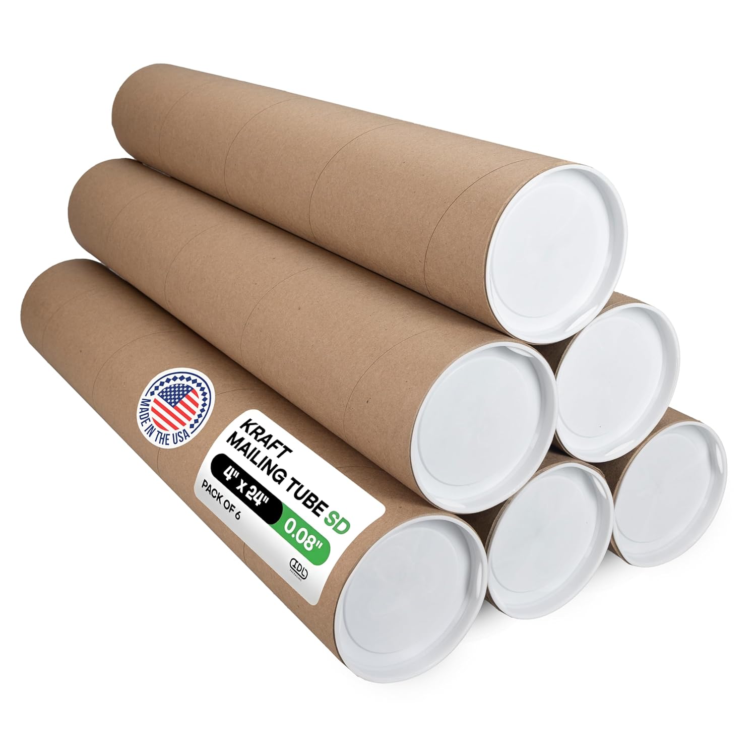 IDL Packaging Cardboard Mailing Tube, 4" x 48" with Plastic Caps - USA-Made USPS Approved Poster Tube for Documents & Blueprints - Reinforced Mailing Cylinders for Shipping & Storage