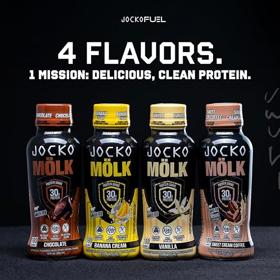 Jocko Molk 30g Grass Fed Protein Shakes No Added Sugar Protein Drinks KETO Friendly - Ready to Drink 12 FL Oz (Pack of 12) Vanilla