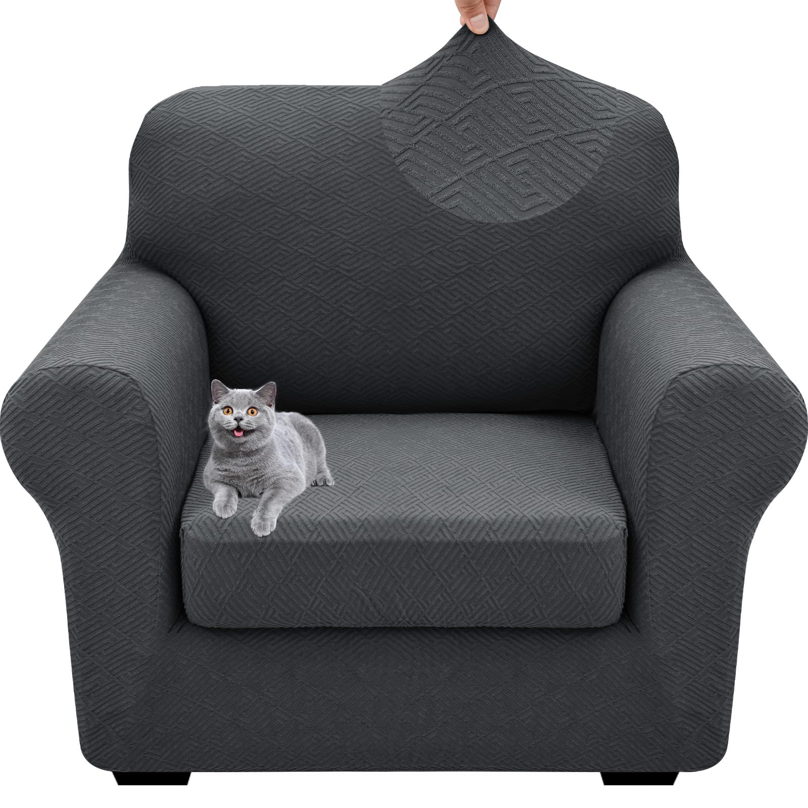 4 Pieces Stretch Sofa Cover 3 Seater, Soft Couch Covers with 3 Separate Seat Cushions Cover, Jacquard Spandex Sofa Slipcover for Living Room Furniture Protector (Dark Gray,1 Seater)