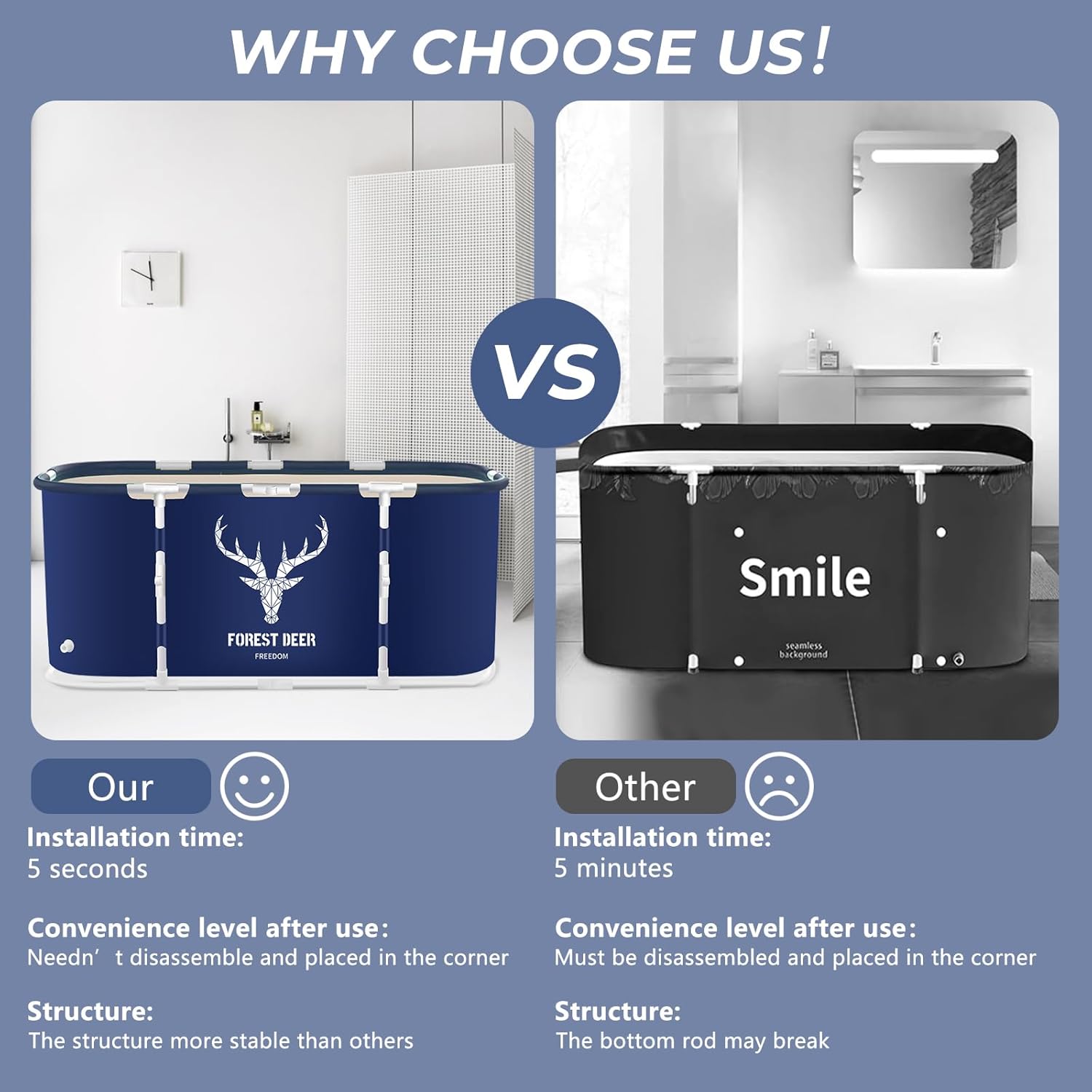 STARBRILLIANT 81Gallons (306L) Foldable Soaking Bathing Tub for Adults, Adult Spa Freestanding Bathtub for Recovery, Soaking Standing Bath Tub for Shower Stall, Separate Family Bathroom SPA Tub