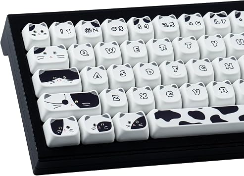 PBT Keycaps 135 Keys Black and White Cat Cute Cat Shape keycaps Set Dye-Sublimation Mao Profile Custom Keycaps for Cherry Gateron MX Swithes Mechanical Keyboards