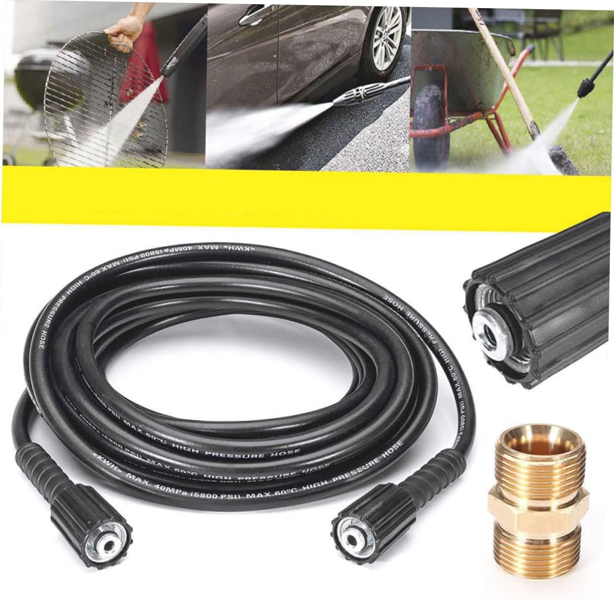 HANABASS Dual Pump Washing Machine Hose High Pressure Car Wash Pipe 22mm-14/15 Female Fitting Durable Cold Water Applicable