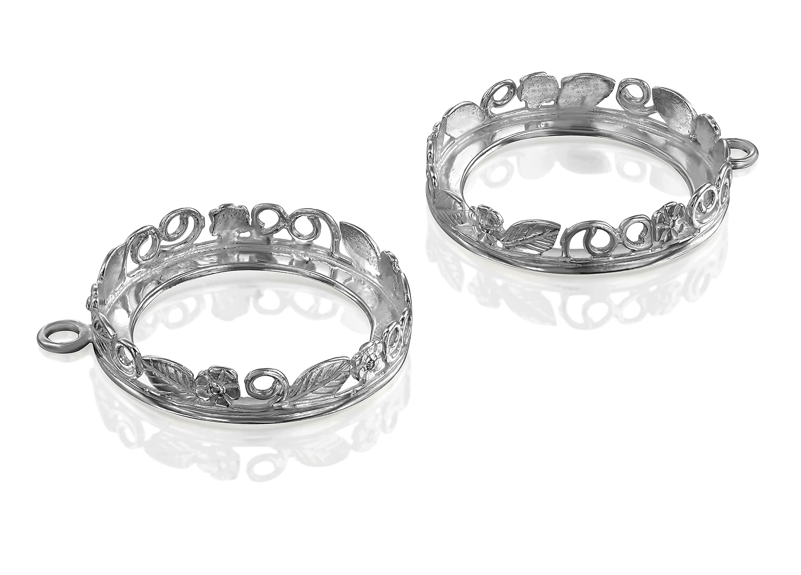 Stera Jewelry 925 Sterling Silver Round 20mm Bezel Setting with Decorative Flower