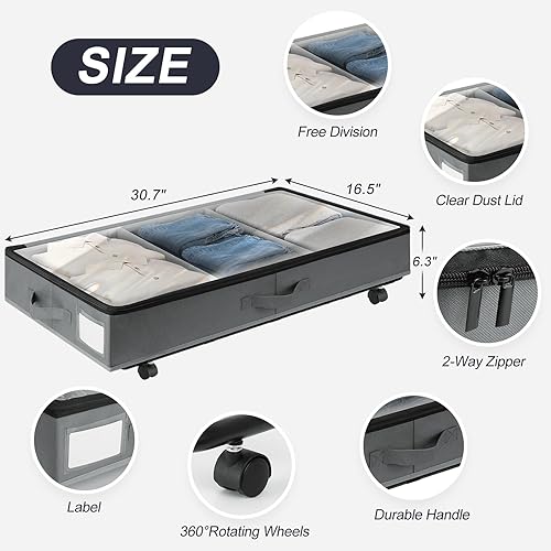 Miniatura 4 de Bellzacasa Almacenamiento debajo de la cama con ruedas (gris)