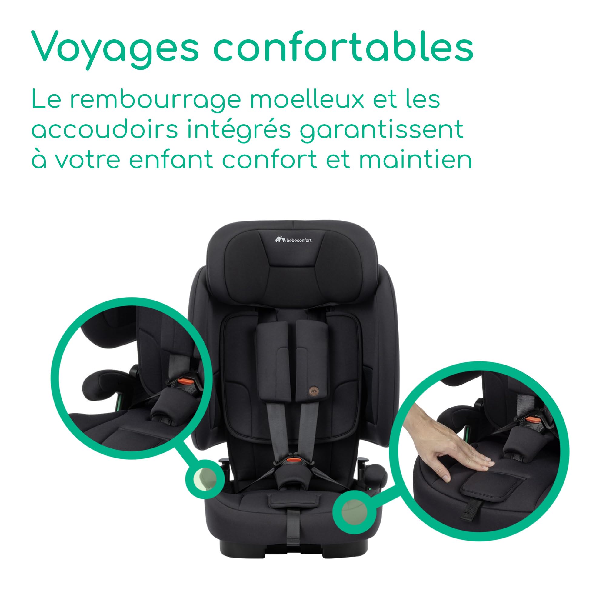 Bebeconfort Ever & Go i-Safe, Siège-Auto Évolutif, 15 Mois - 12 Ans, 76-150 cm, Siège-Auto de Voyage Pliable, Compact & Léger (4.9 kg), 15 Positions d'Appui-Tête, Full Black