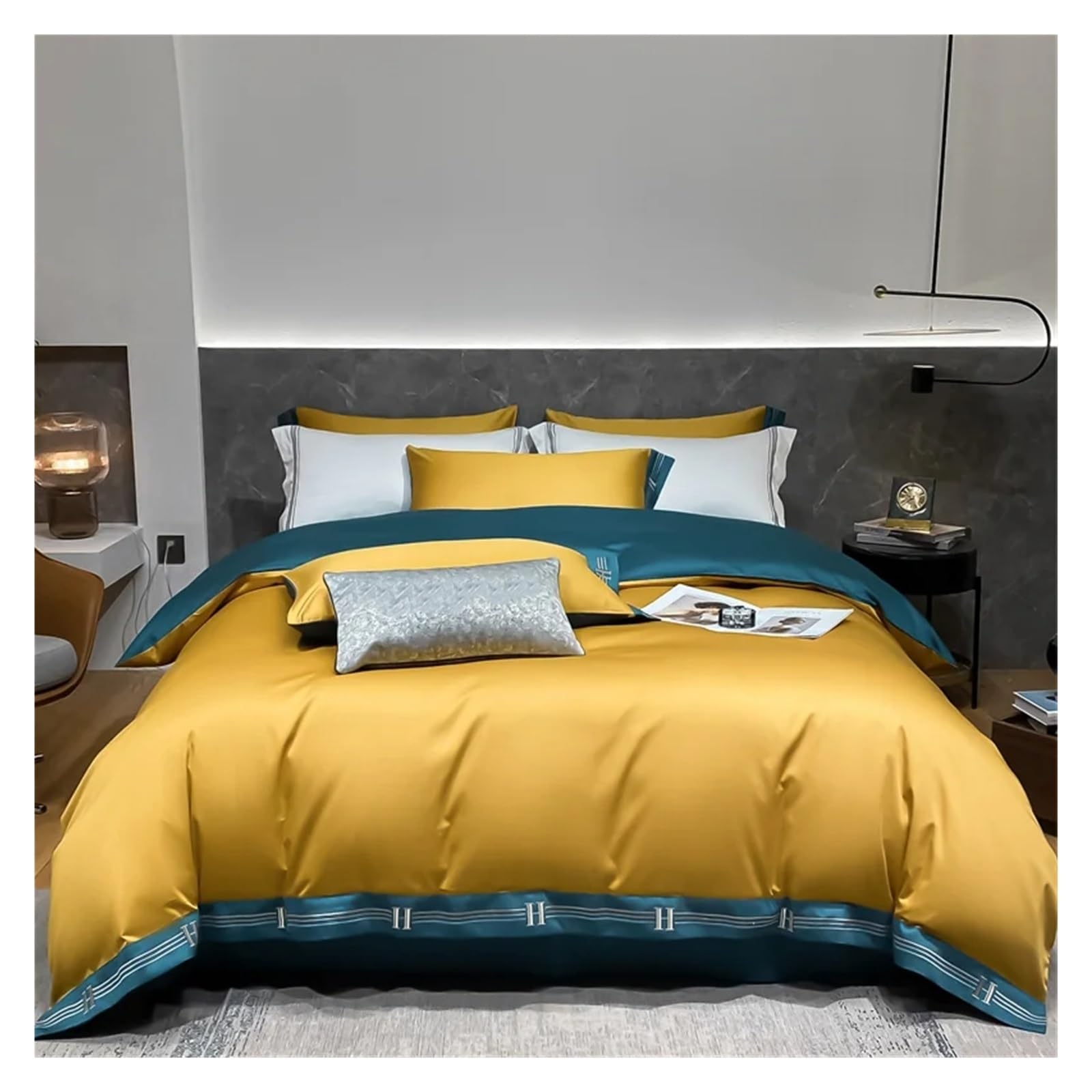 Parure de lit de luxe anti-transpiration en coton égyptien brodé 4 pièces