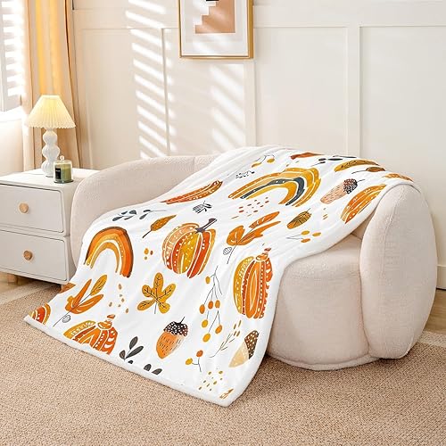 Miniatura 10 de Manfei Manta de gnomos de otoño, calabazas, girasol, hojas de arce, manta de cama para niños y niñas, manta de cosecha de otoño para sofá, manta de