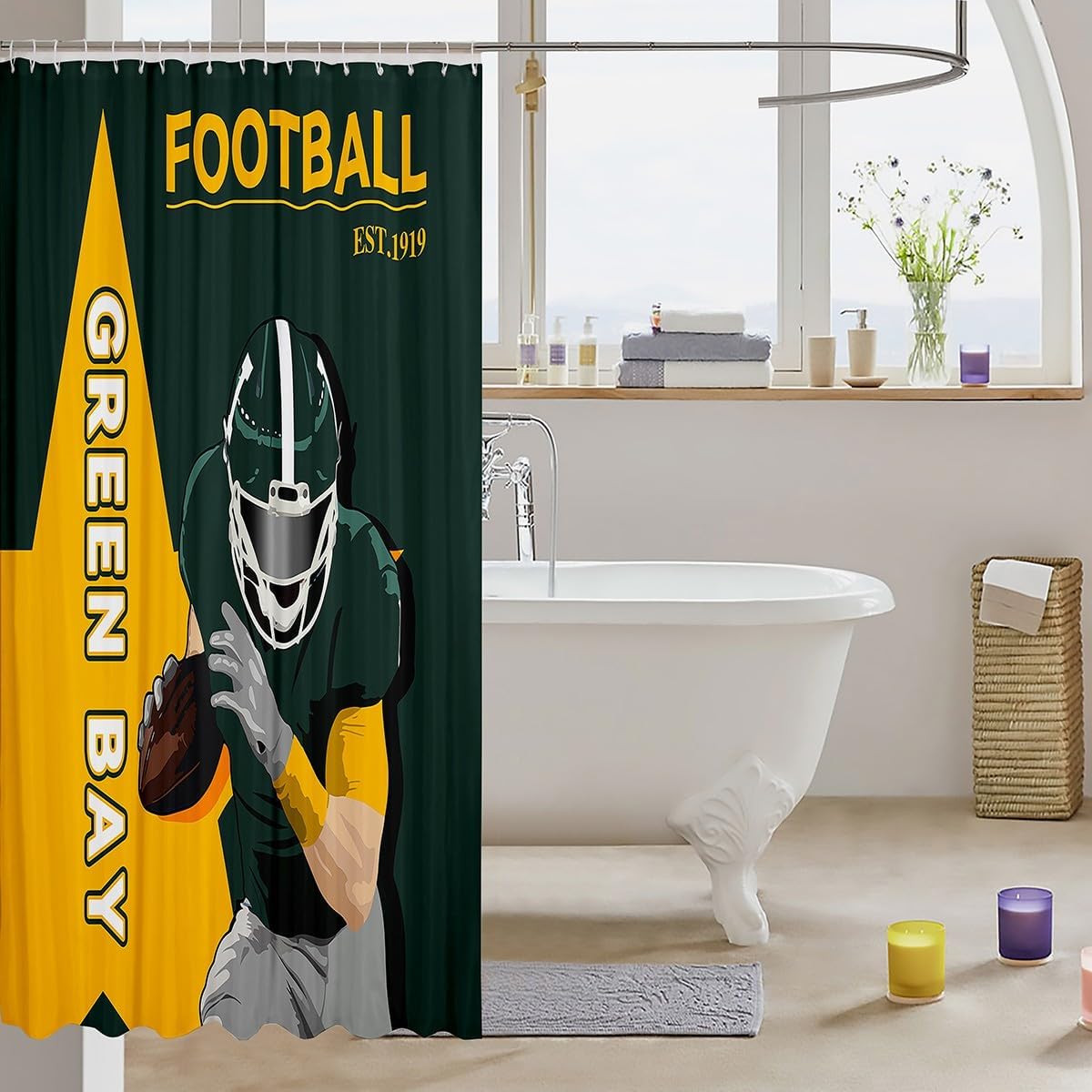 Feelyou Football Bath Curtain 72"x78" Boys Girls Football Player Shower Curtain Women Men Rugby Sports Bathroom Accessories